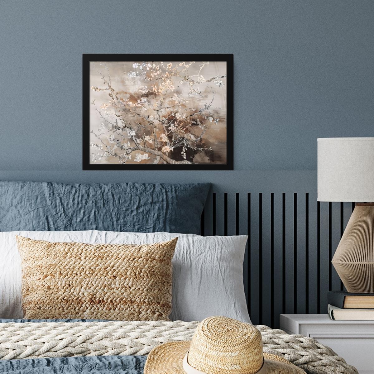 POSTER MIT RAHMENGERAHMTES BILD Mandelblüte - Kunst - Van Gogh - Beige - Abstrakt 40x30 cm - Braun, Papier (40/30cm) - MuchoWow