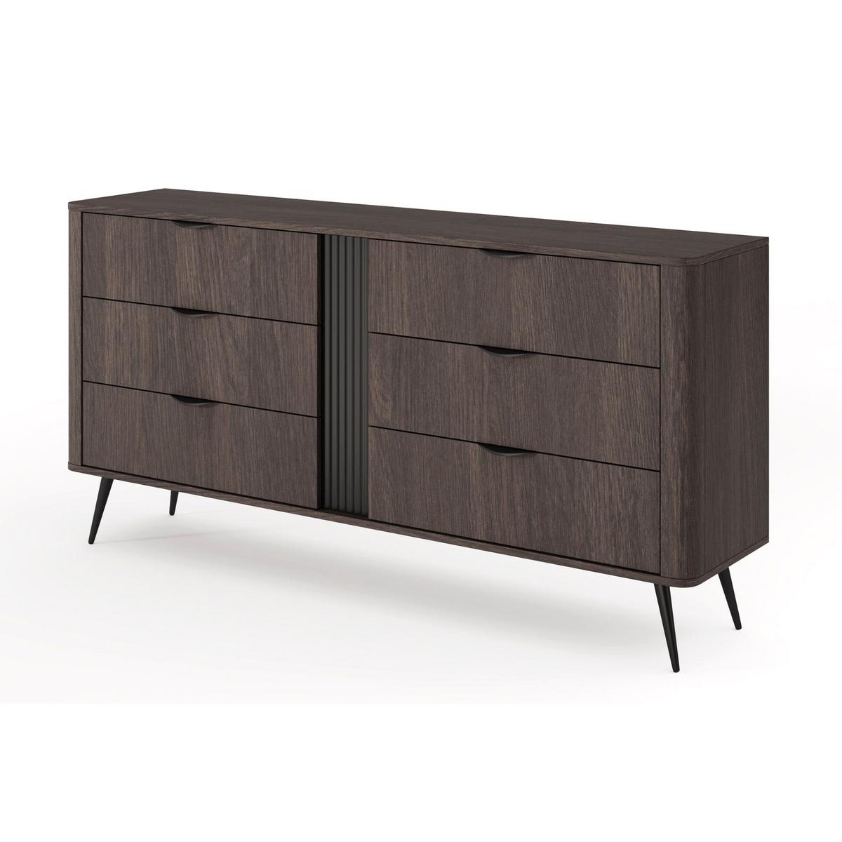 KOMMODE Veris Dunin-Eiche 163 cm - Dunkelbraun/Schwarz, Holzwerkstoff/Metall (163.2/81.2/38cm) - Selsey