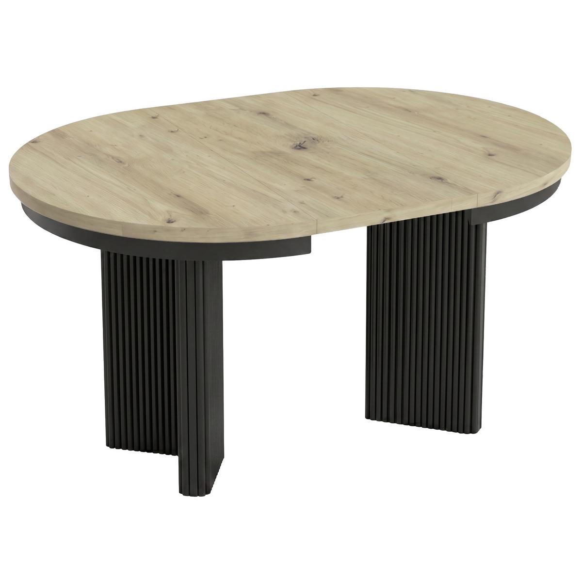ESSTISCH Prestige runder Design-Tisch, ausziehbar Ø 100–180 cm, Eiche artisan+Schwarz - Eichefarben/Schwarz, Metall (100/100/77cm) - Beautysofa