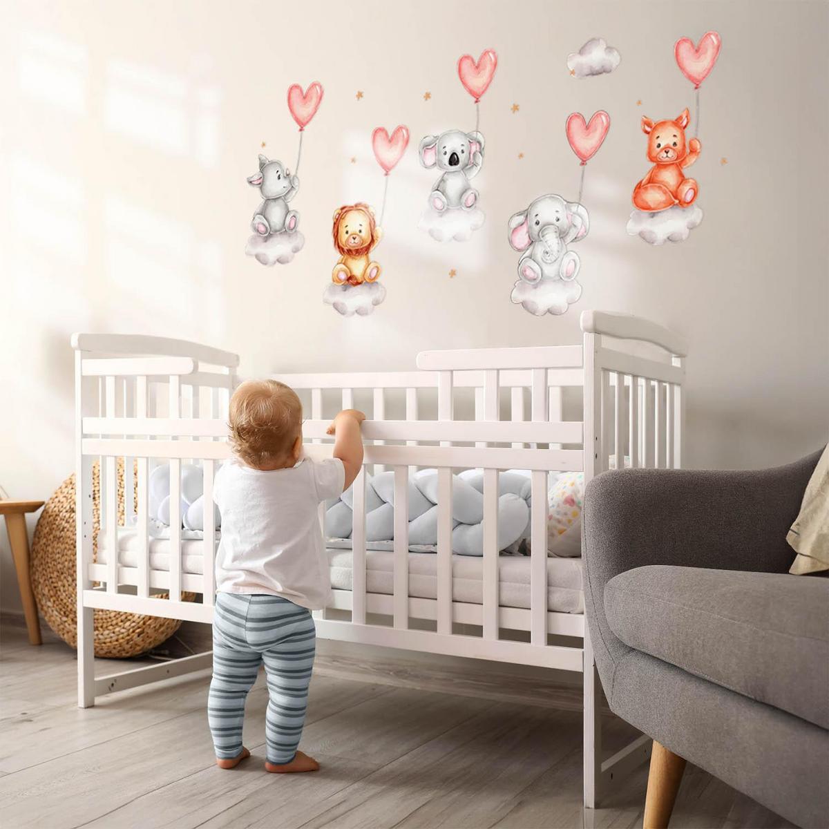 WANDAUFKLEBER 130x195cm - Tiere mit Luftballons - Multicolor, Kunststoff (130/195/0.1cm) - Wallfluent