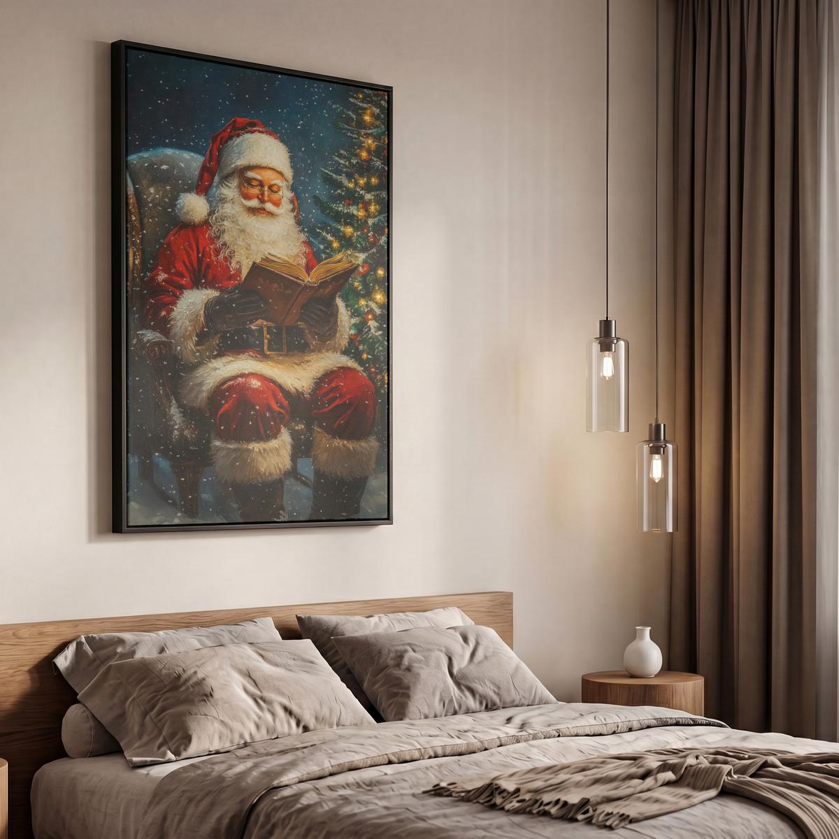 LEINWAND Bilder mit Rahmen - Weihnachtsmann - Weihnachten - Winter - Weihnachtsbaum - 60x90 - Bordeaux, Textil (60/90cm) - MuchoWow