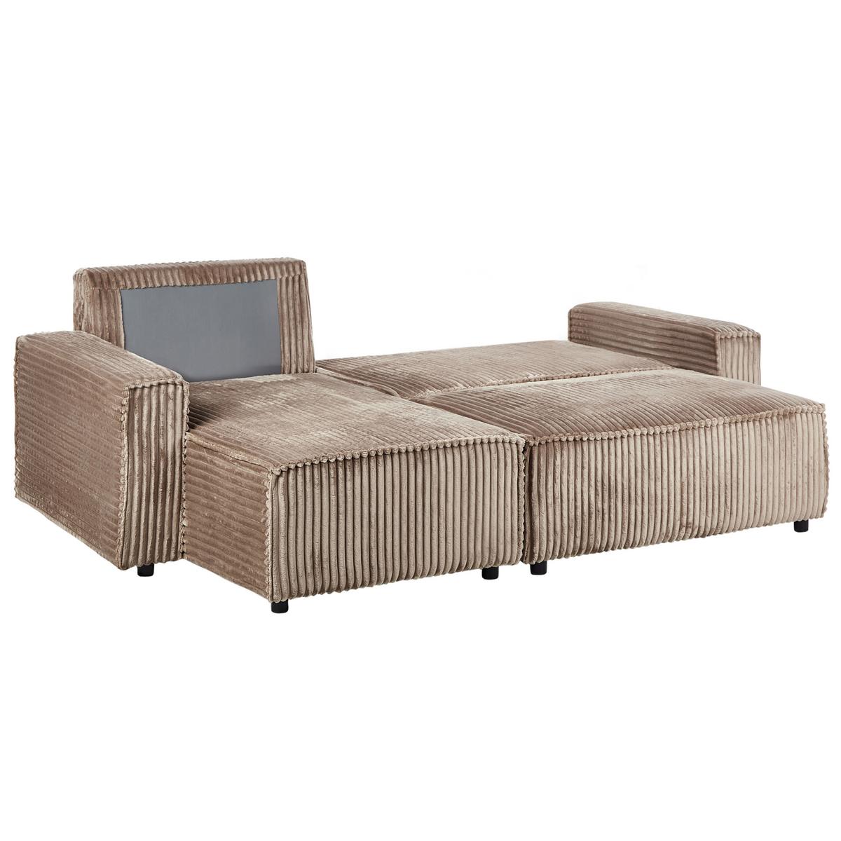 ECKSCHLAFSOFA 3-Sitzer Cord Hellbraun mit Stauraum rechtsseitig Abacka - Hellbraun, Textil (247/147cm) - Beliani