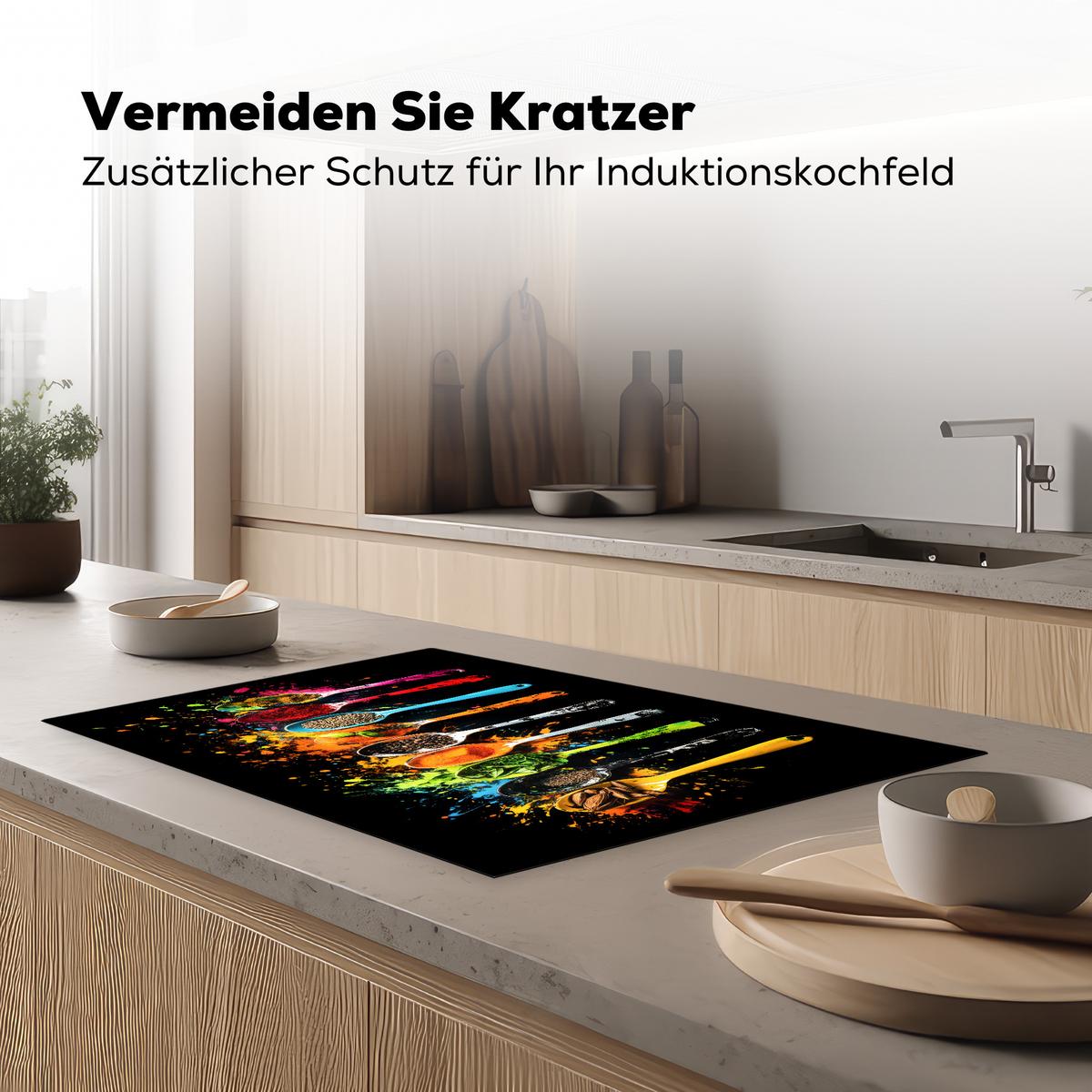 HERDABDECKPLATTE Löffel - Gewürze - Modern - Graffiti - Farbe - Farbenfroh Ceranfeldabdeckung 80x52 cm - Multicolor, Kunststoff (80/52/0.2cm) - MuchoWow