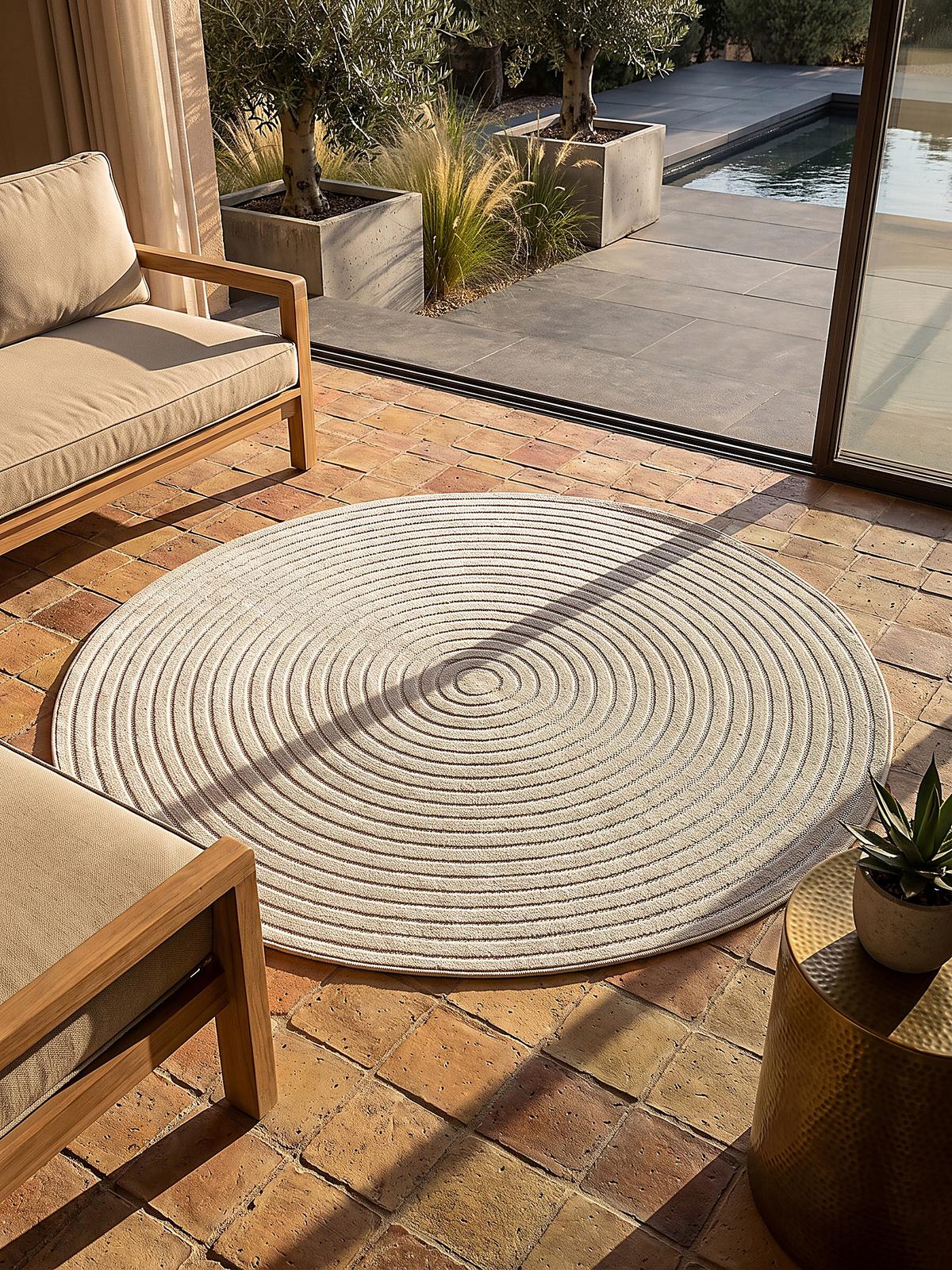 TEPPICH Outdoor Abstrakt MEZEN Polypropylen Beige 120 x 120 cm - Creme, Textil (120/120cm) - KADIMA DESIGN
