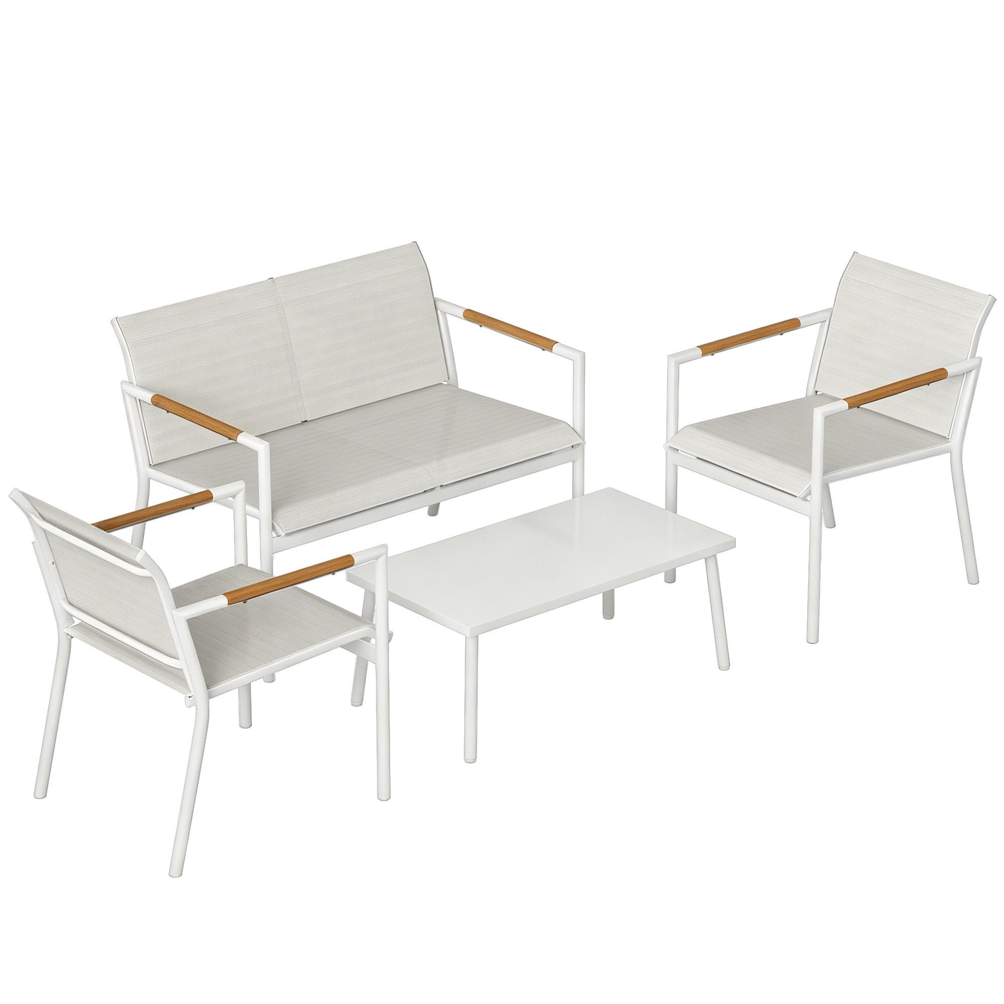 BALKONMÖBEL 4ER-SET aus Metall Netzstoff Cremeweiß - Creme/Weiß, Textil/Metall - Outsunny
