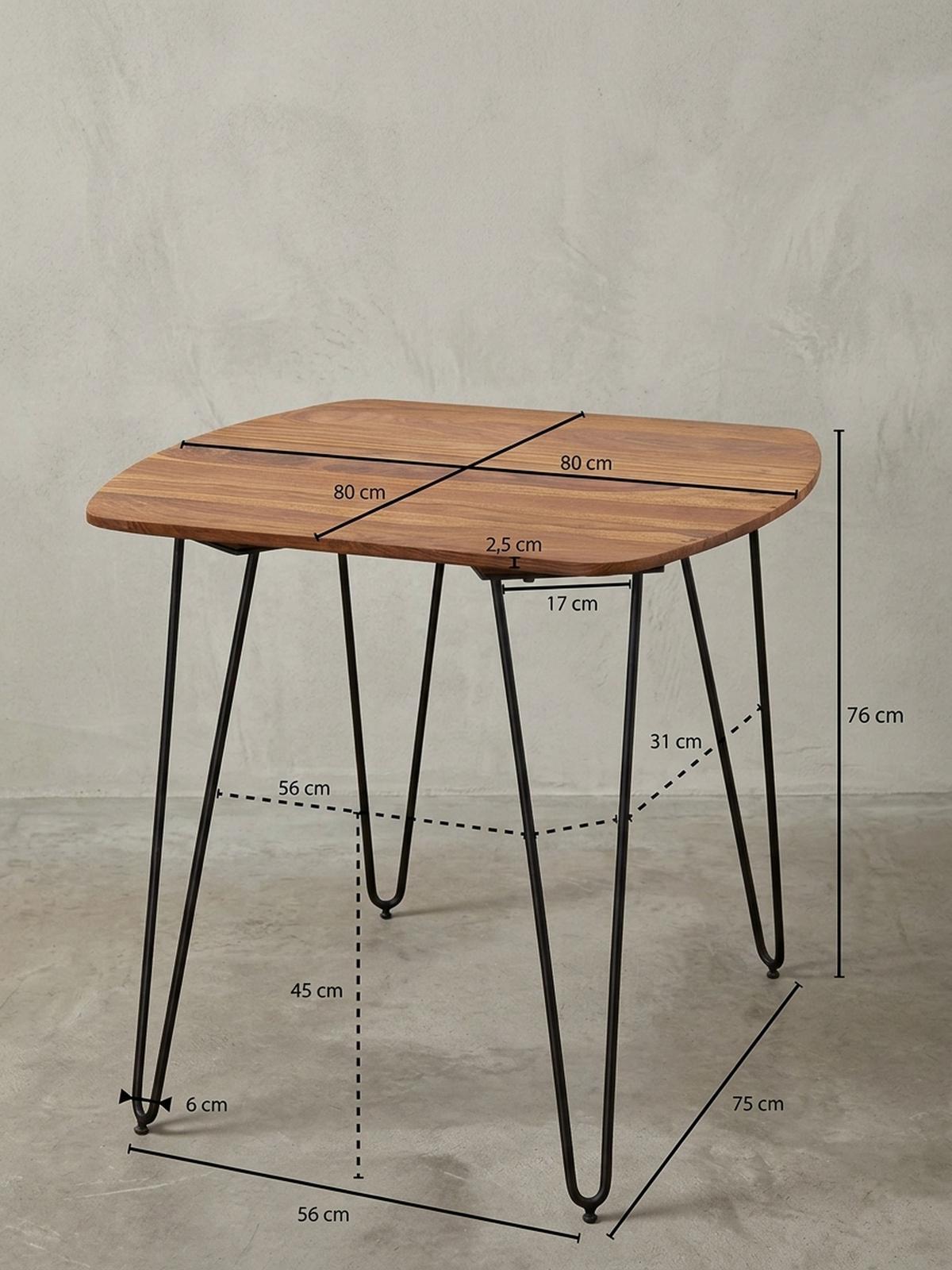 ESSZIMMERTISCH – Massivholz Braun 80x80x76 cm Modern abgerundete Ecken - Schwarz/Braun, Holz/Metall (80/80/76cm) - KADIMA DESIGN