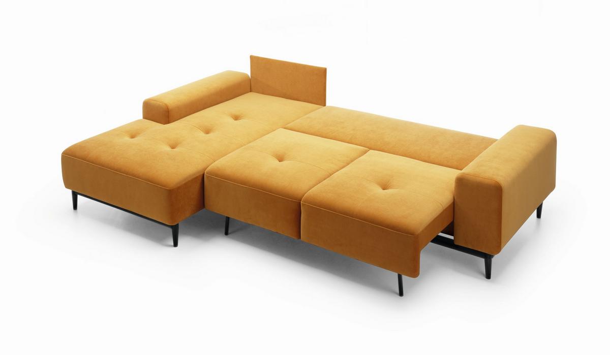 ECKSOFA SACRO Gelb Plüsch-Stoff mit Schlaffunktion - Gelb, Holz (266/175cm) - MASSENO