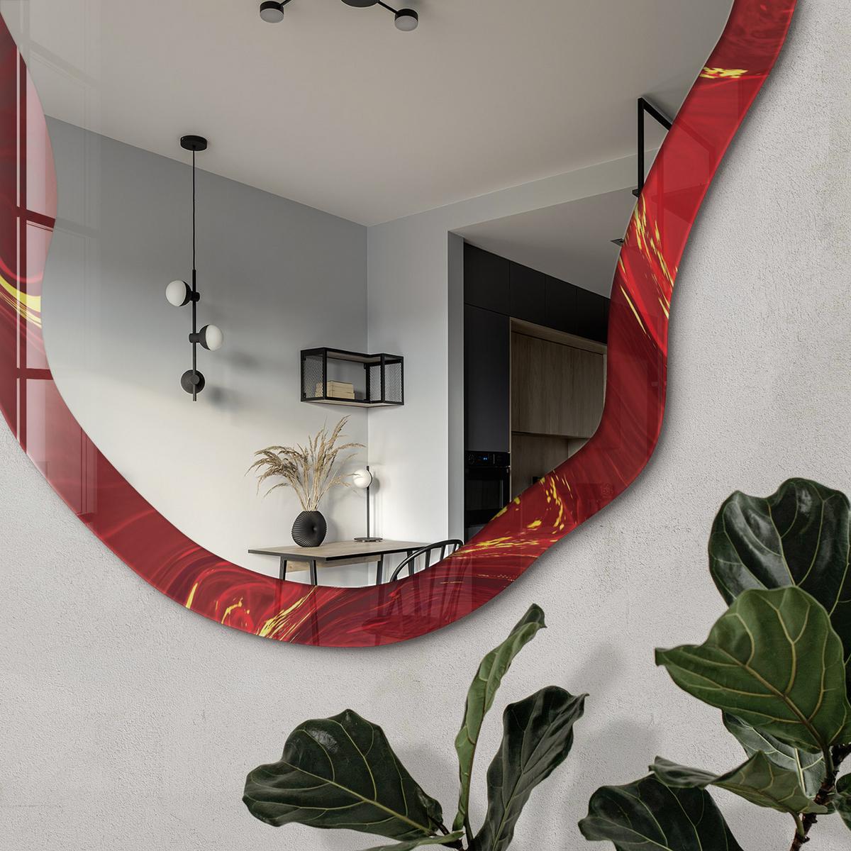 SPIEGEL 90x45 cm asymmetrisch mit Druck - Rote Abstraktion - Transparent, Glas (45/90/0.4cm) - TULUP