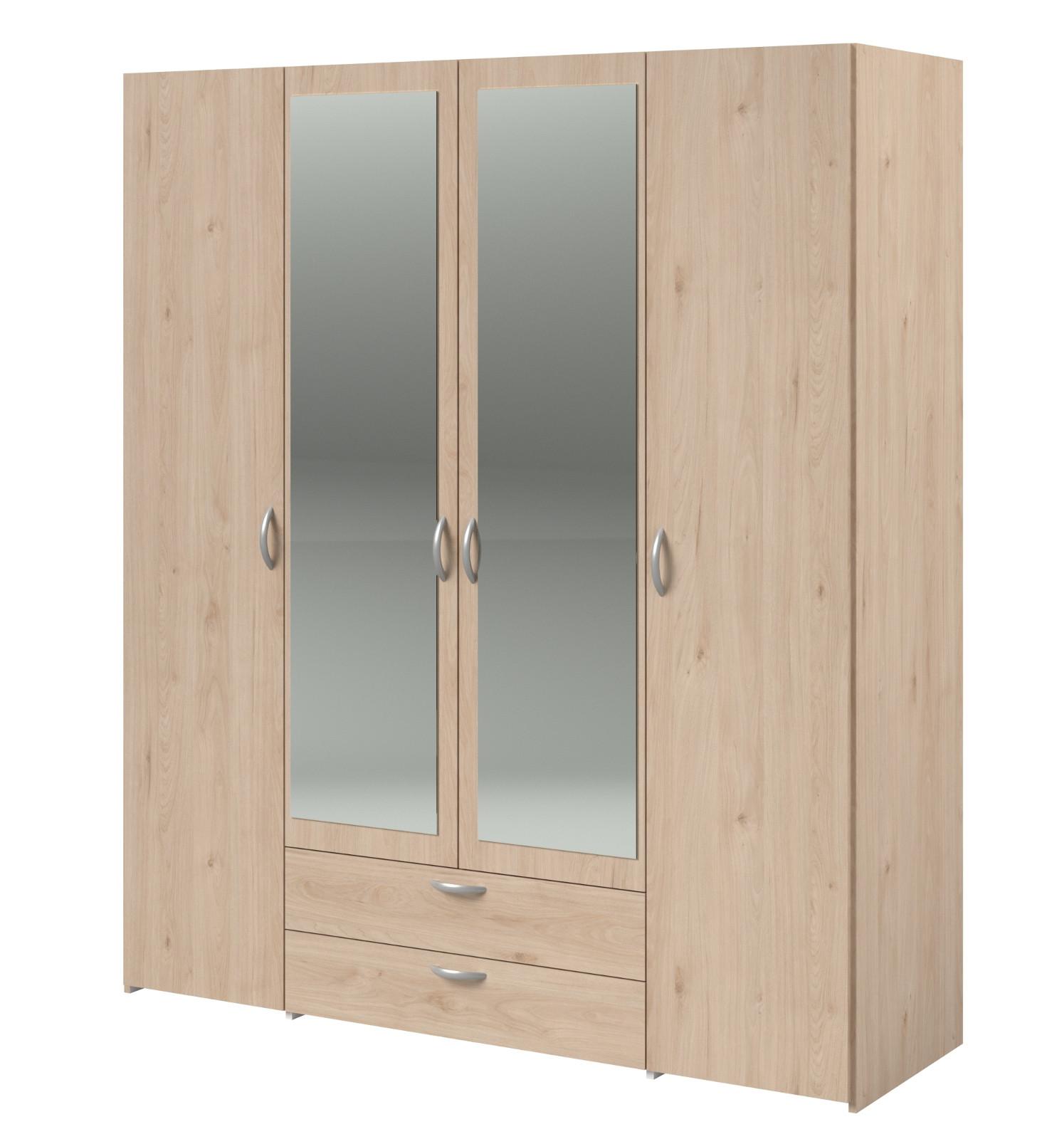 KLEIDERSCHRANK mit Spiegel Eiche 160 cm 4-türig Drehtürenschrank - Eichefarben/Silberfarben, Holzwerkstoff/Kunststoff (160/185/51cm) - Furn.Design