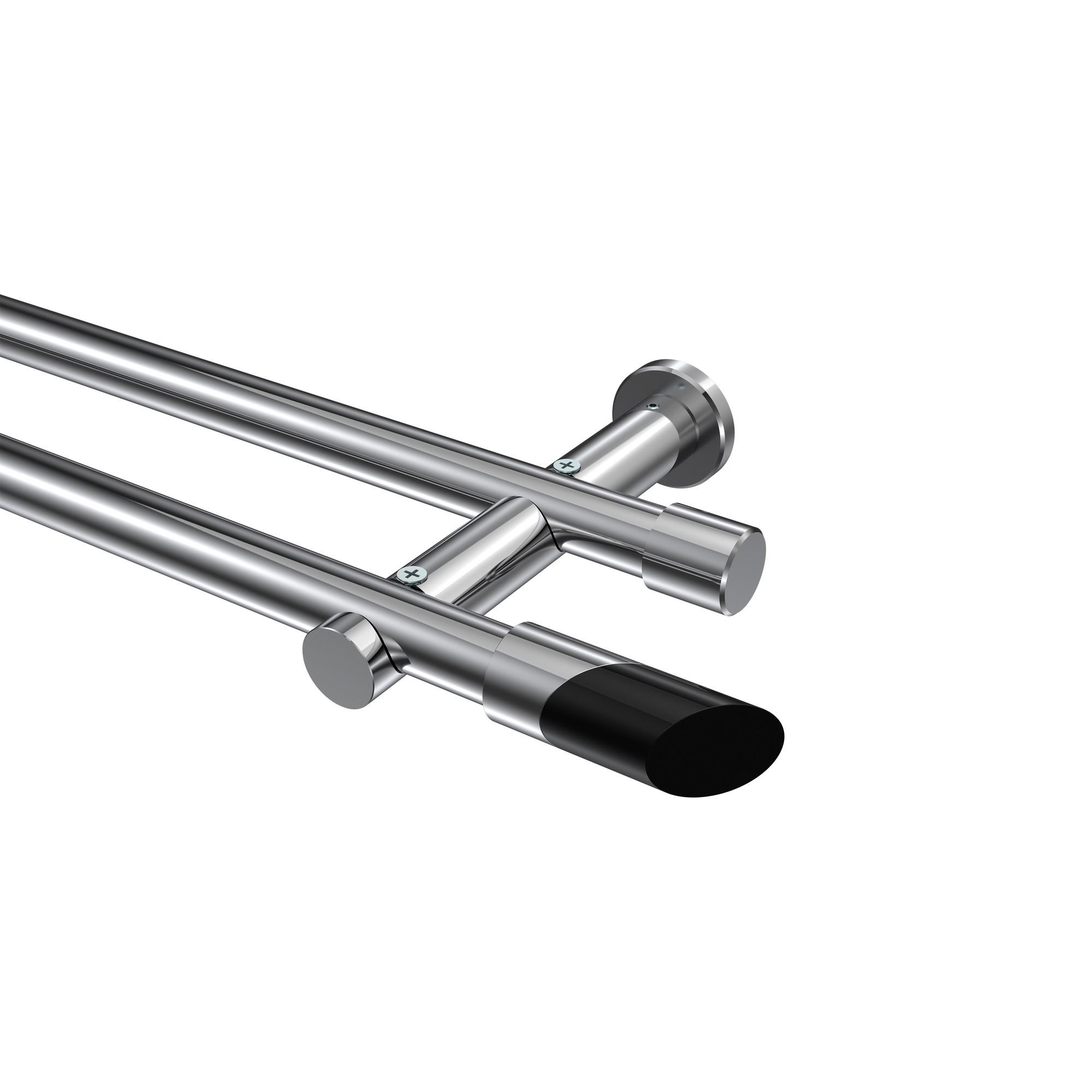 GARDINENSTANGE Platon Verano 480 cm (geteilt in 3 x 160 cm), 2-läufig (ohne Ringe), 20 mm Ø Chrom - Chromfarben/Schwarz, Metall (480cm) - INTERDECO