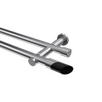 GARDINENSTANGE Platon Verano 480 cm (geteilt in 3 x 160 cm), 2-läufig (ohne Ringe), 20 mm Ø Chrom - Chromfarben/Schwarz, Metall (480cm) - INTERDECO