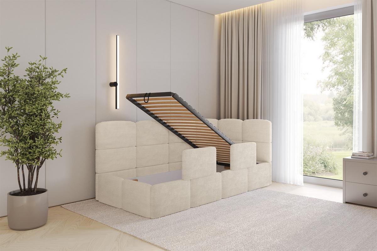 EINZELLBETT Jugendbett mit Bettkasten, Links - KIVY 80x200 Beige - Beige, Holzwerkstoff/Textil (80/200cm) - ALTDECOR