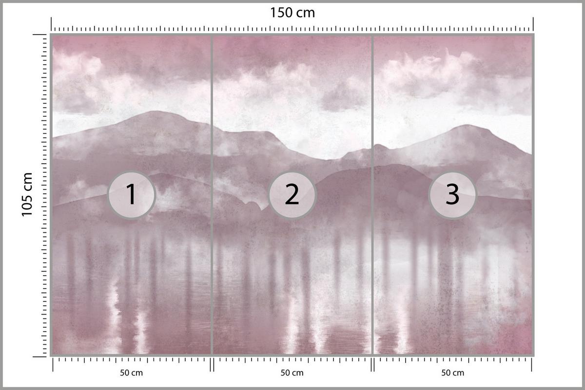 FOTOTAPETE Neblige violette Landschaft Berge 150x105 - Violett/Rosa, Papier (150/105cm) - Muralo