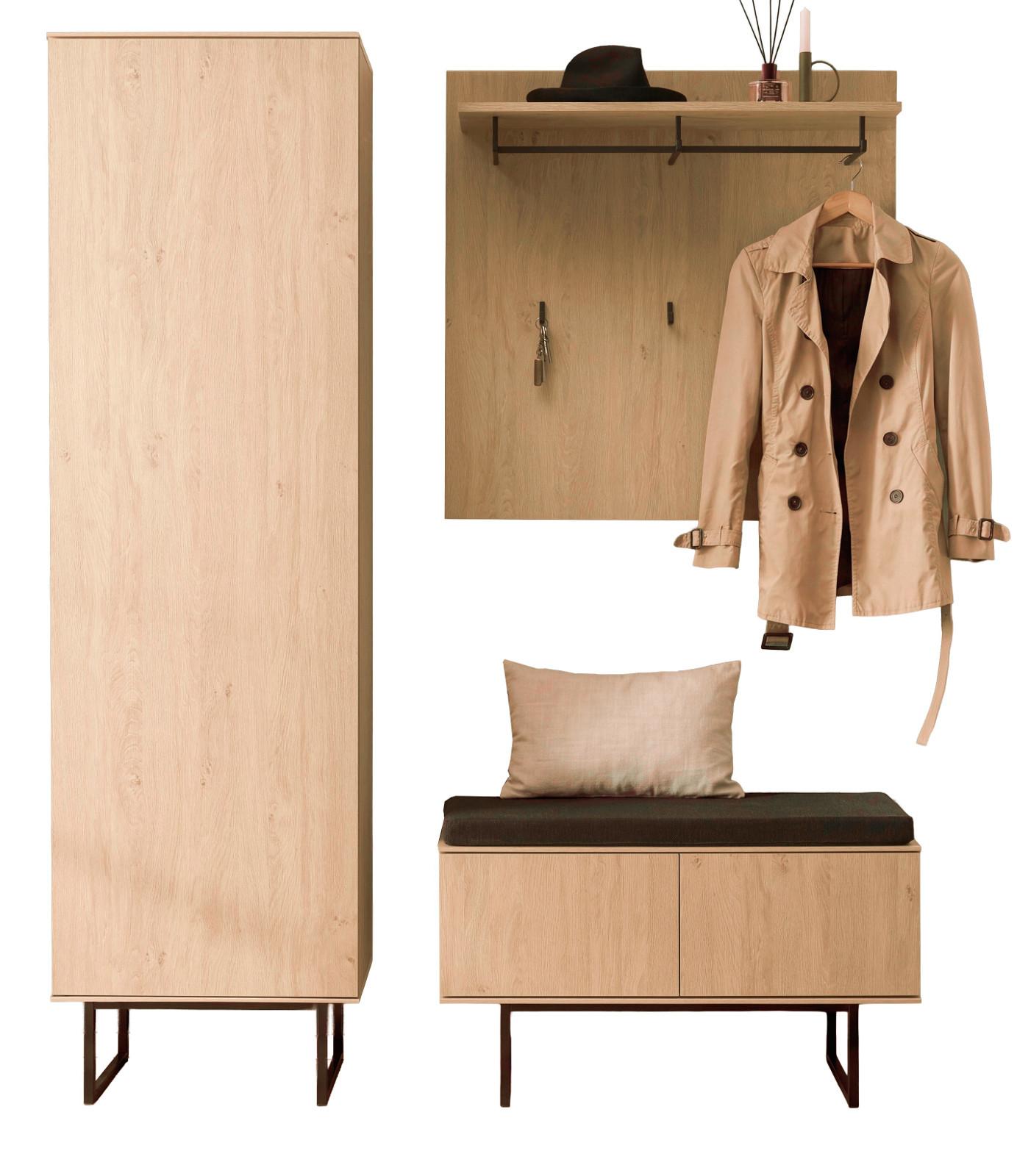 GARDEROBE-SET Stone Eiche 4-teilig 158 cm, Set mit viel Stauraum - Eichefarben/Schwarz, Holzwerkstoff/Metall (158/200/40cm) - Furn.Design