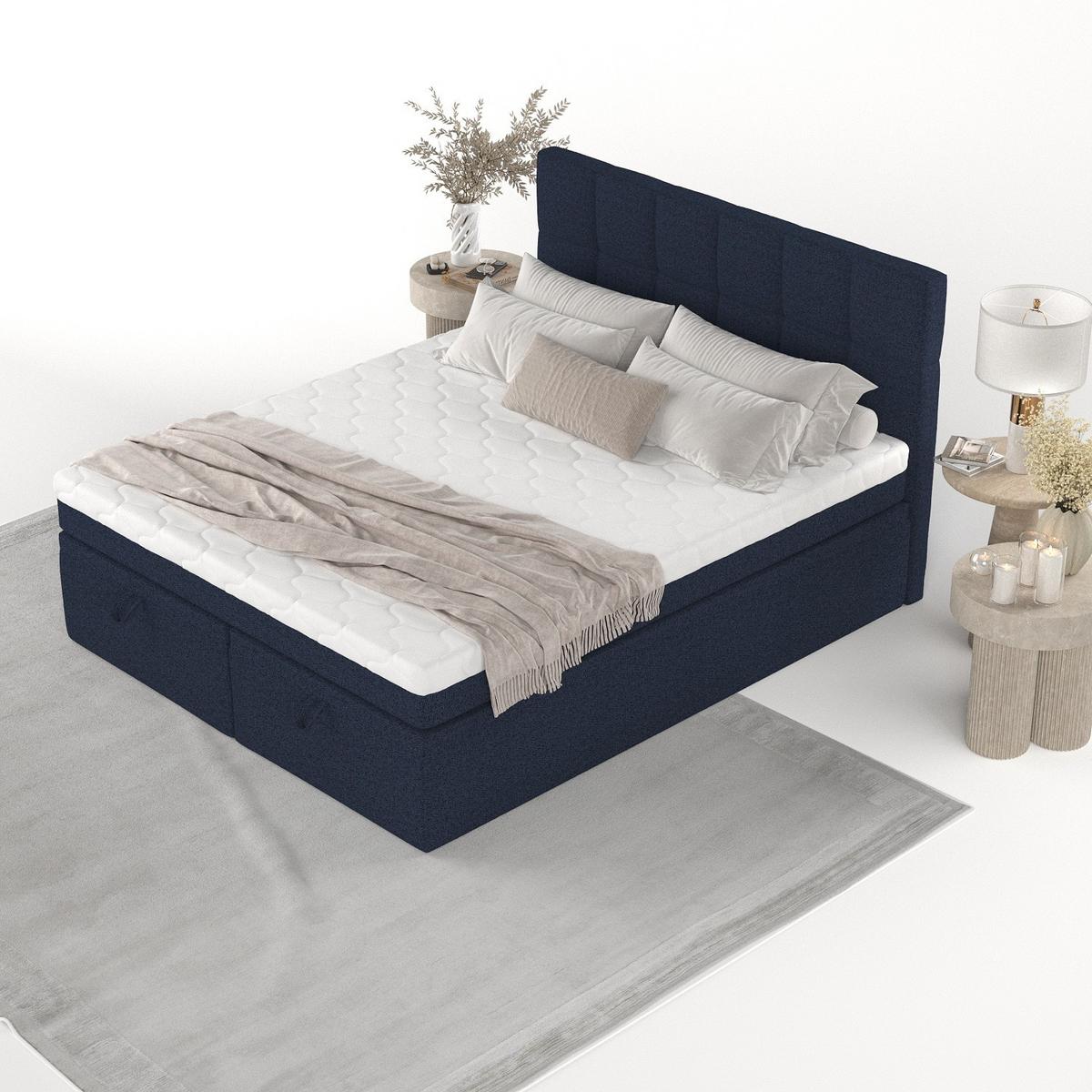 BOXBETT Elano 160/200 cm Marineblau im Riva Stoff - Schwarz/Dunkelblau, Holz/Holzwerkstoff (160/200cm) - AltaBeds