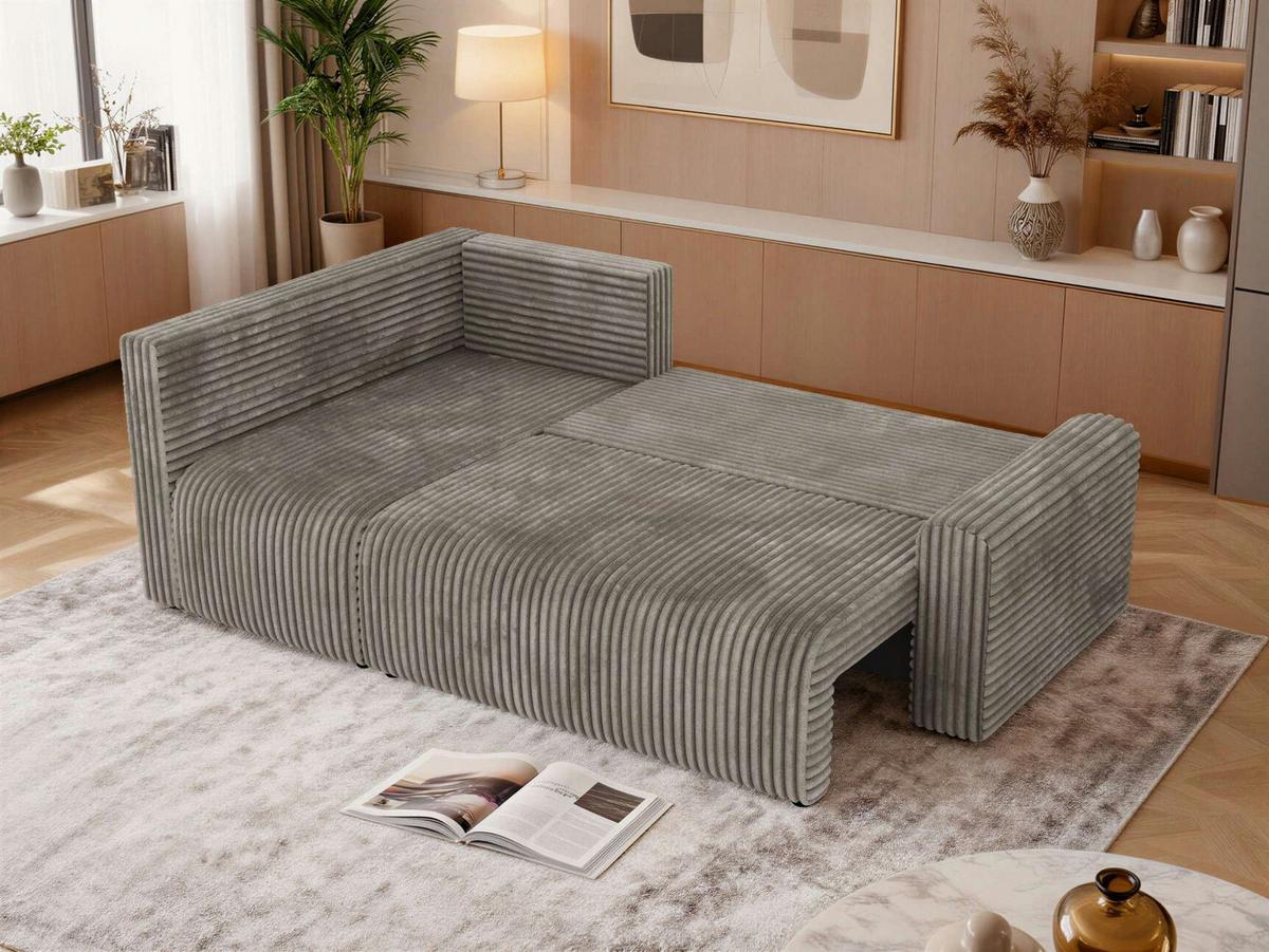 ECKSOFA NESSARO COR L - Hellbraun Cord - Links - Hellbraun/Schwarz, Kunststoff/Textil (151/240cm) - MKS