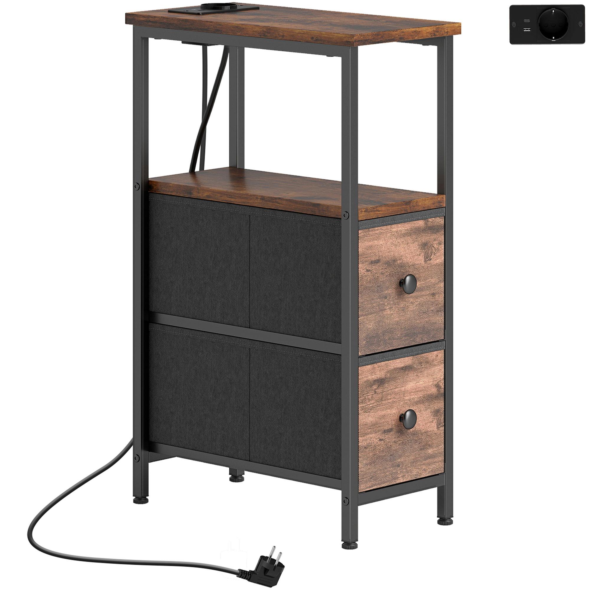 BEISTELLTISCH mit Schubladen Rustikalbraun 20/40/63 cm - Schwarz/Braun, Metall (40/20/63cm) - HOMCOM
