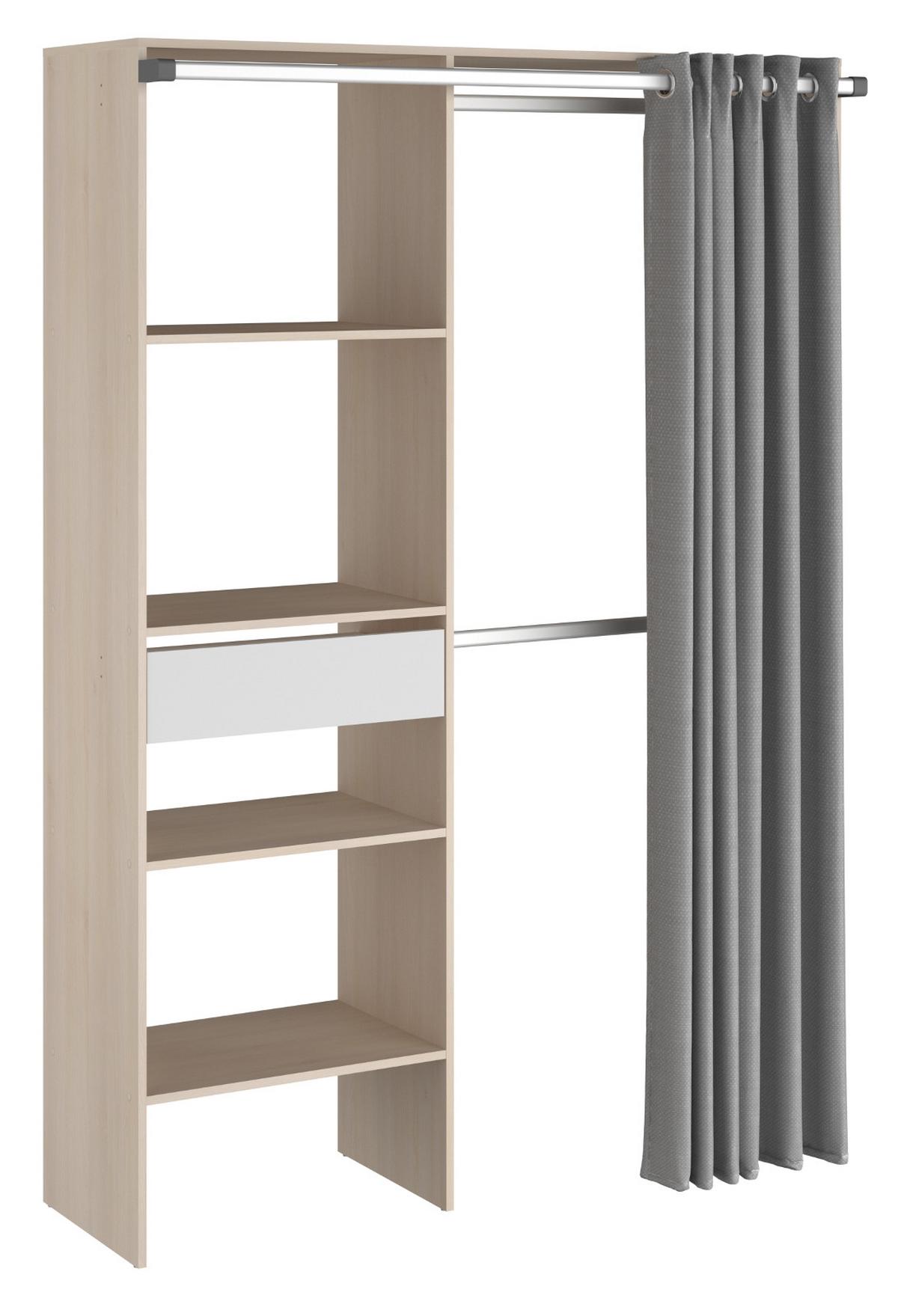 KLEIDERSCHRANK Akazie, grau, Mehrzweckschrank 143 cm mit Vorhang - Akaziefarben/Grau, Holzwerkstoff/Metall (143/182/48cm) - Parisot Meuble