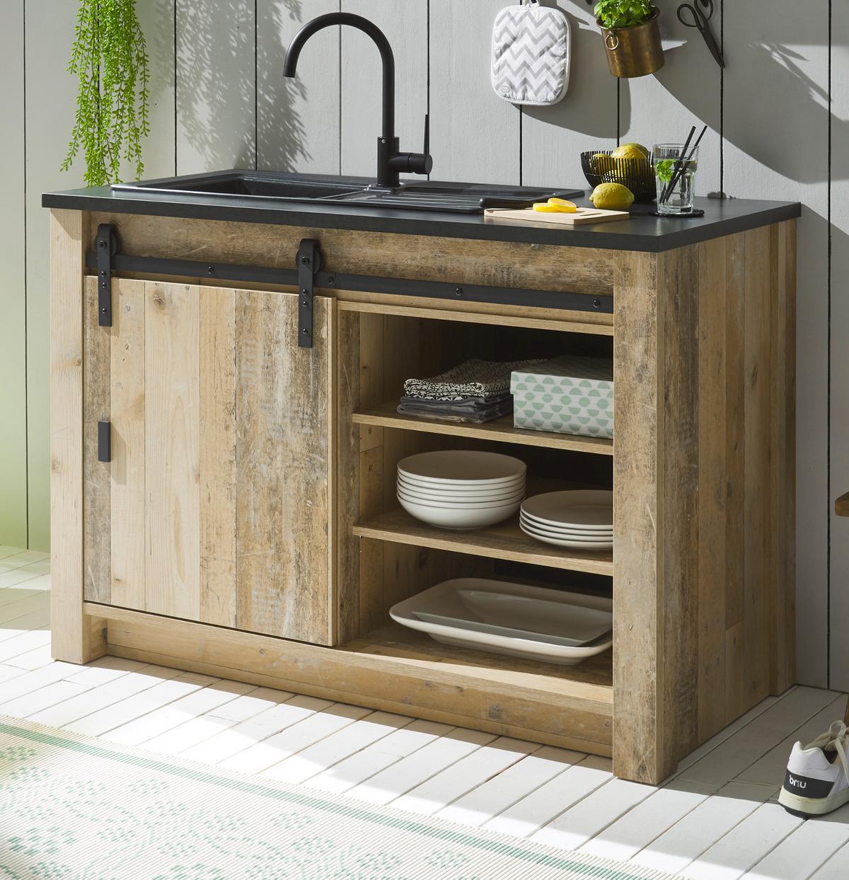 HERDUMBAUSCHRANK weiß Pinie, anthrazit Landhaus, Küche Unterschrank 60 cm - Anthrazit/Schwarz, Holzwerkstoff/Metall (64/93/64cm) - Furn.Design