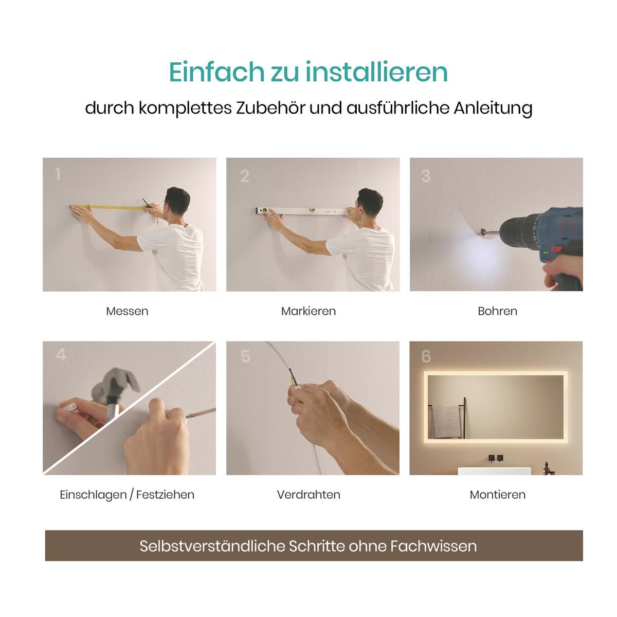 BADSPIEGEL mit Explosionsgeschützte Folie Beleuchtung 120/60/3,5 cm - Weiß, Glas (60/3.5/120cm) - EMKE