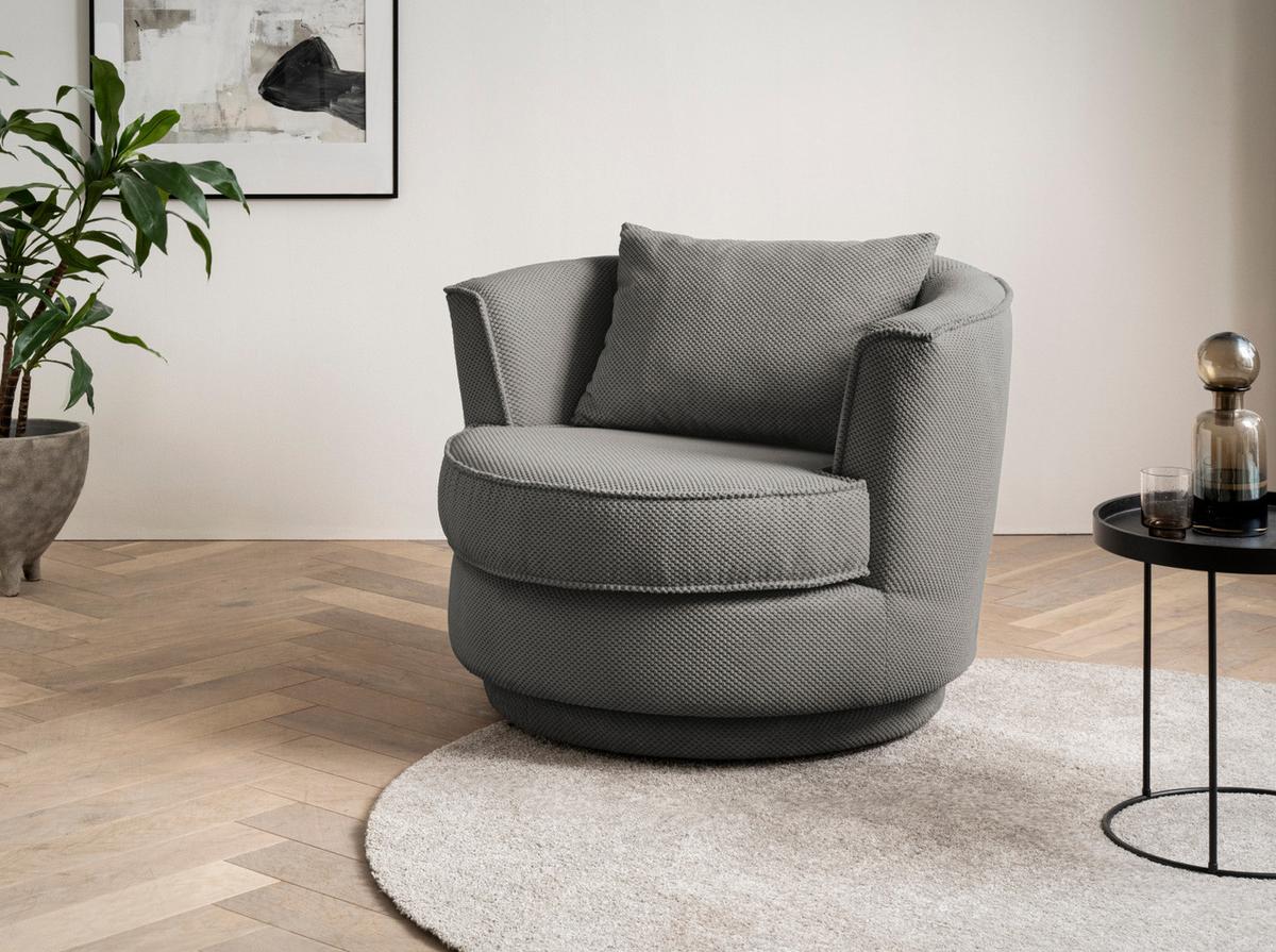 DREHSESSEL grau Web-Velours, Sessel 360° drehbar inklusive Kissen - Grau, Kunststoff/Textil (95/77/95cm)