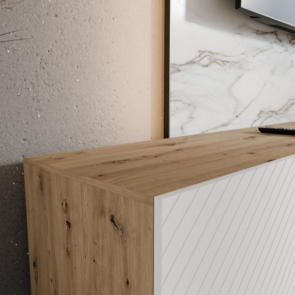 LOWBOARD CAVA 100/41/40 cm, Hängender TV-Schrank Eiche Artisan - Weiß/Eiche Artisan, Holzwerkstoff (100/41/40cm) - MASSENO