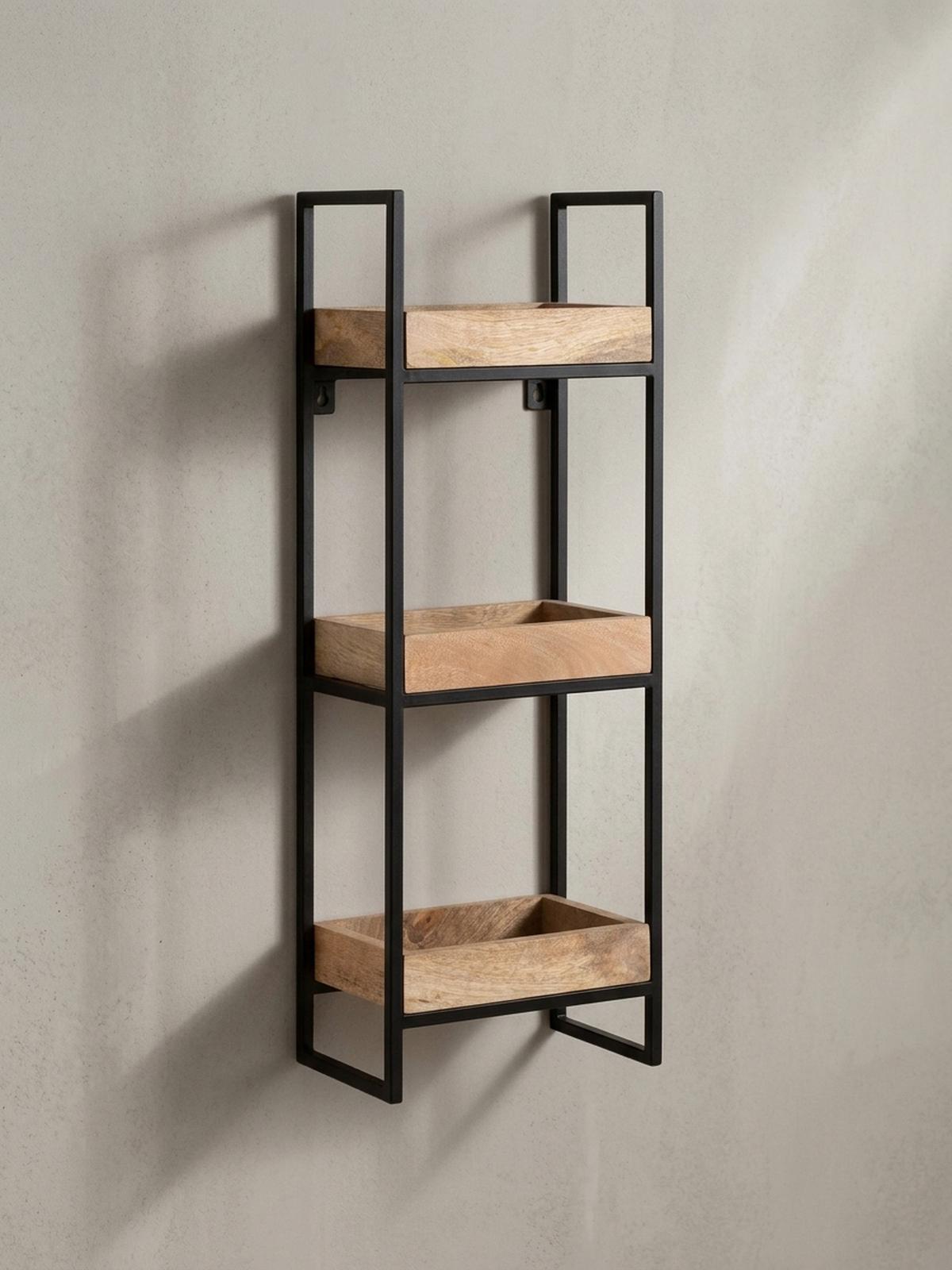 WANDREGAL Mango Massivholz Metall Industrial Stil 27x77x18 cm Rechteckig mit 3 Ablagen - Schwarz/Braun, Holz (27/77/18cm) - KADIMA DESIGN