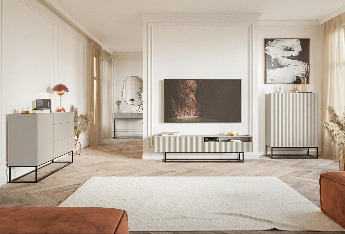 KONSOLENTISCH Veldio Graubeige mit schwarzen Beinen 90 cm - Taupe/Greige, Holzwerkstoff/Metall (35.6/90/79cm) - Selsey