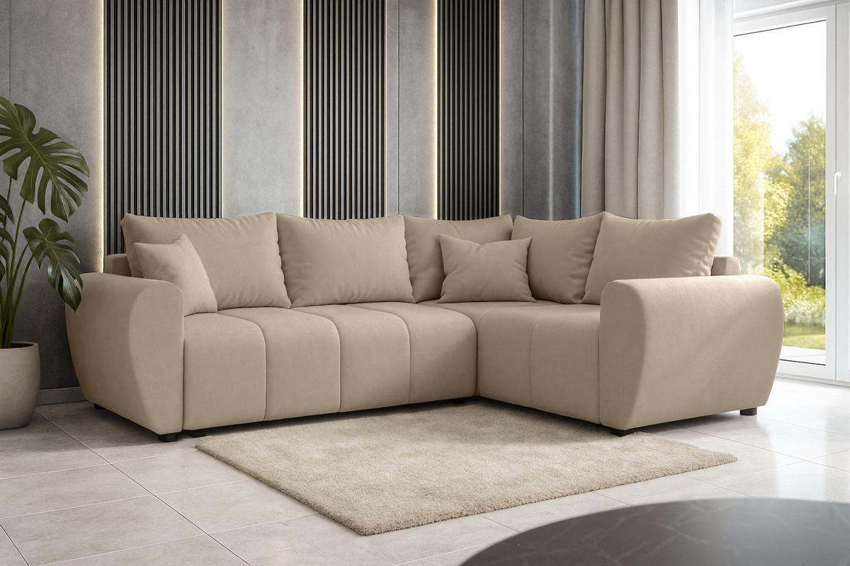 ECKSOFA L Form Malatya MAX Hellbraun 246/145/80 cm stilvolle mit Schlaffunktion R - Hellbraun/Schwarz, Kunststoff/Textil (235/175cm) - AX Living