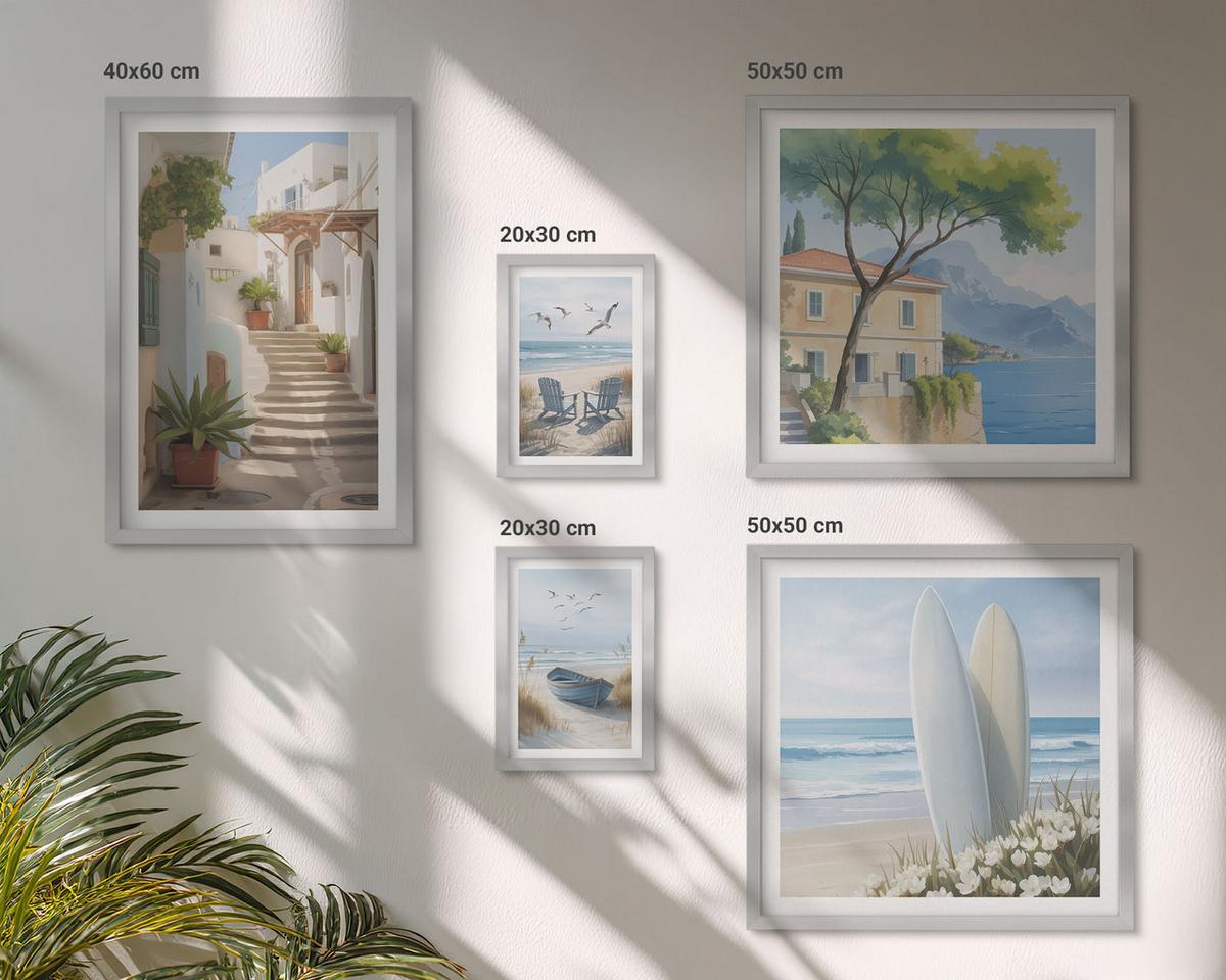 BILDER SET 5er Set - 50x50 cm & 20x30 cm & 40x60 cm Silberner Rahmen - Straßenblumen, Fahrrad bemalt - Silberfarben, Kunststoff (40/60cm) - TULUP