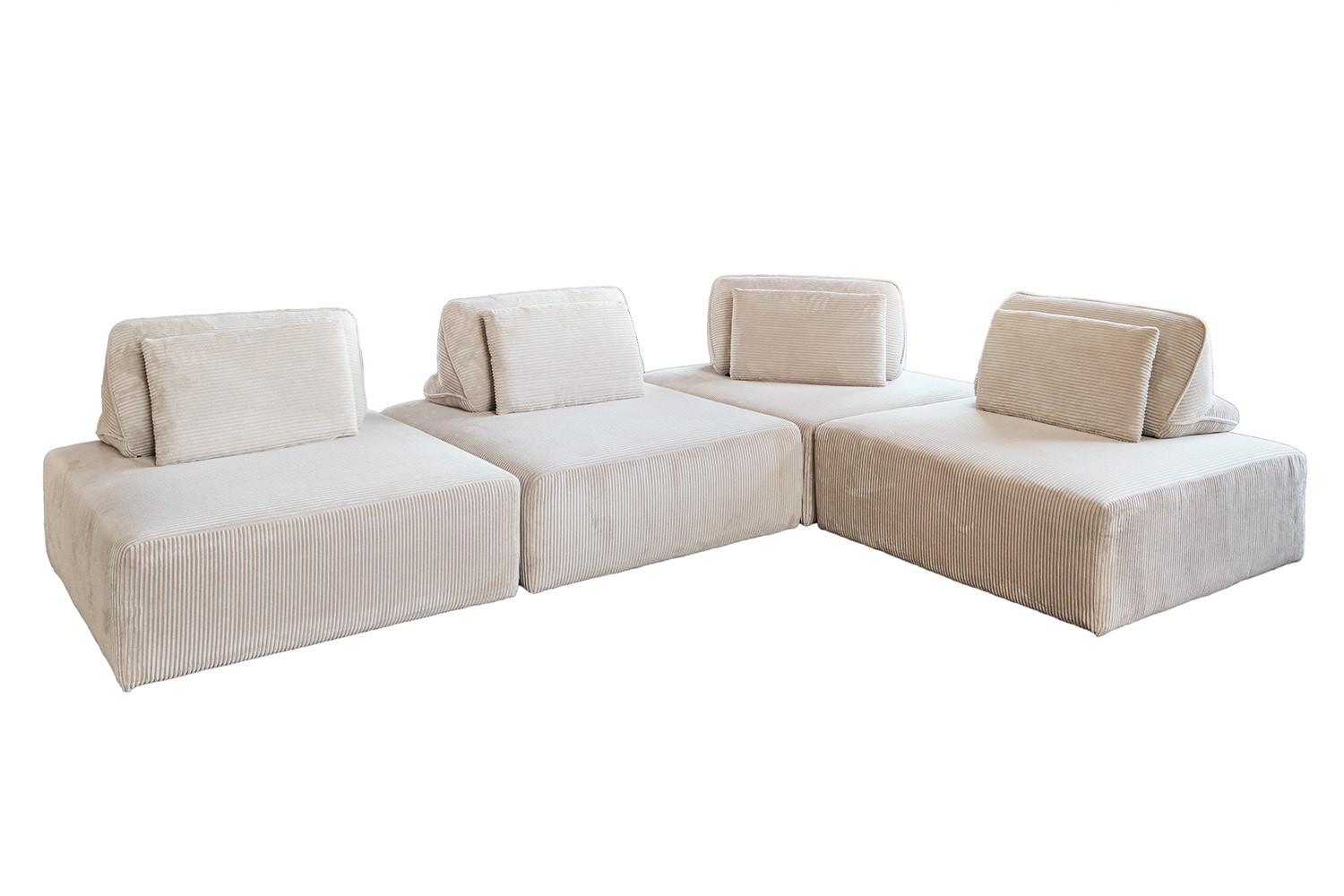 MODULSOFA WIOLO SOFT 4 MODULE 4 KISSEN Cremeweiß Cord - Creme/Schwarz, Kunststoff/Textil (333/84/222cm) - KAWOLA