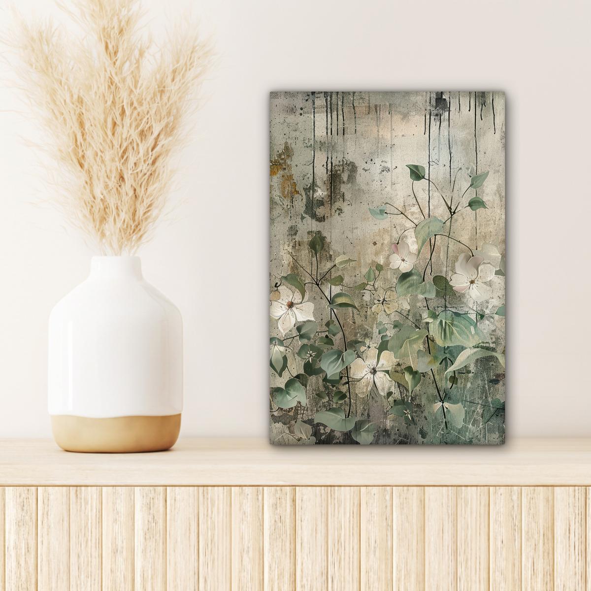 LEINWANDBILD Blumen - Blätter - Abstrakt - Modern Deko Wohnzimmer 20x30 cm - Grau, Textil (20/30cm) - MuchoWow
