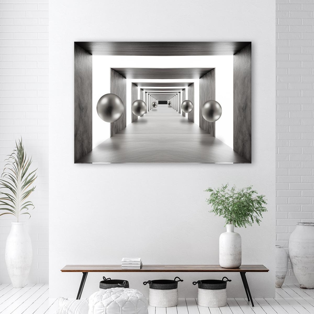 WANDBILD tunnel silber 3d kugeln - Grau, Textil (60/40cm) - Feeby