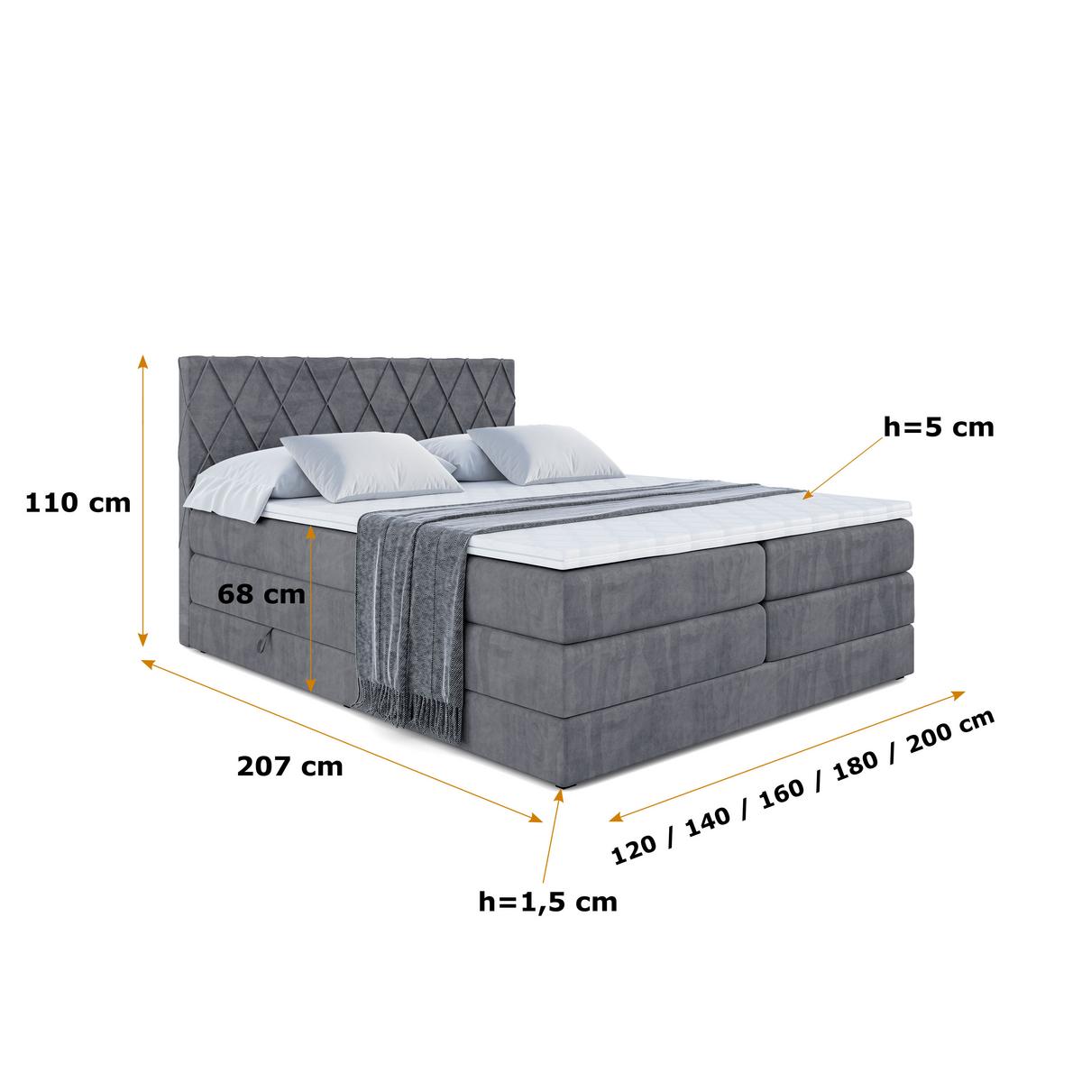 BOXSPRINGBETT LEPARO KING - 140 x 200 - H3/H4 - Dunkelgrau - Dunkelgrau, Holzwerkstoff (140/200cm) - ALTDECOR