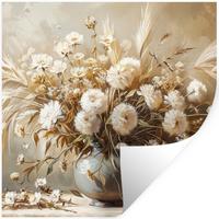 WANDTATTOO Blumen - Vase - Stilleben - Beige Wanddeko 50x50 cm - Creme, Kunststoff (50/50/0.1cm) - MuchoWow