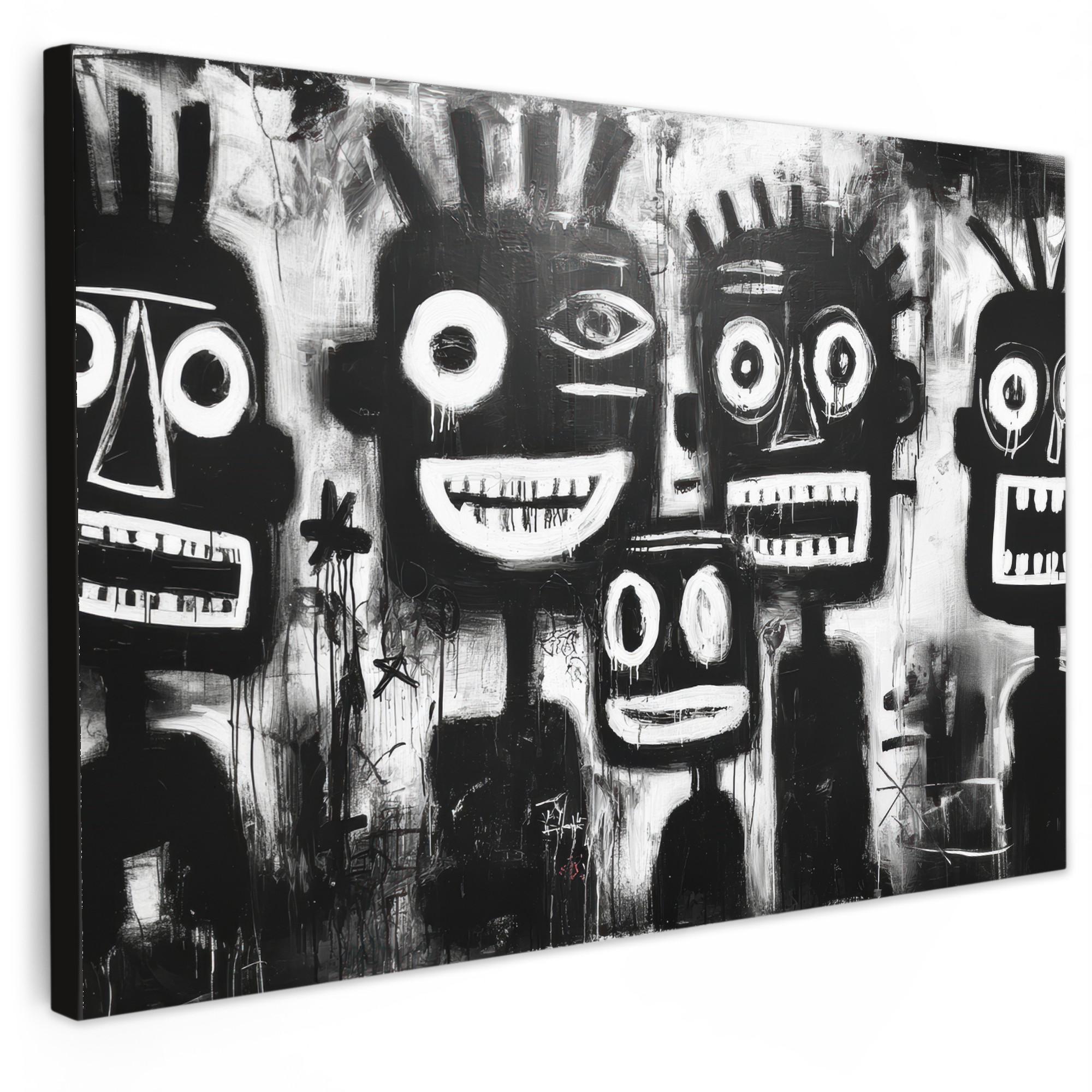 LEINWANDBILD Malerei - Figuren - Schwarz - Abstrakt Wanddeko 90x60 cm - Schwarz, Textil (90/60cm) - MuchoWow
