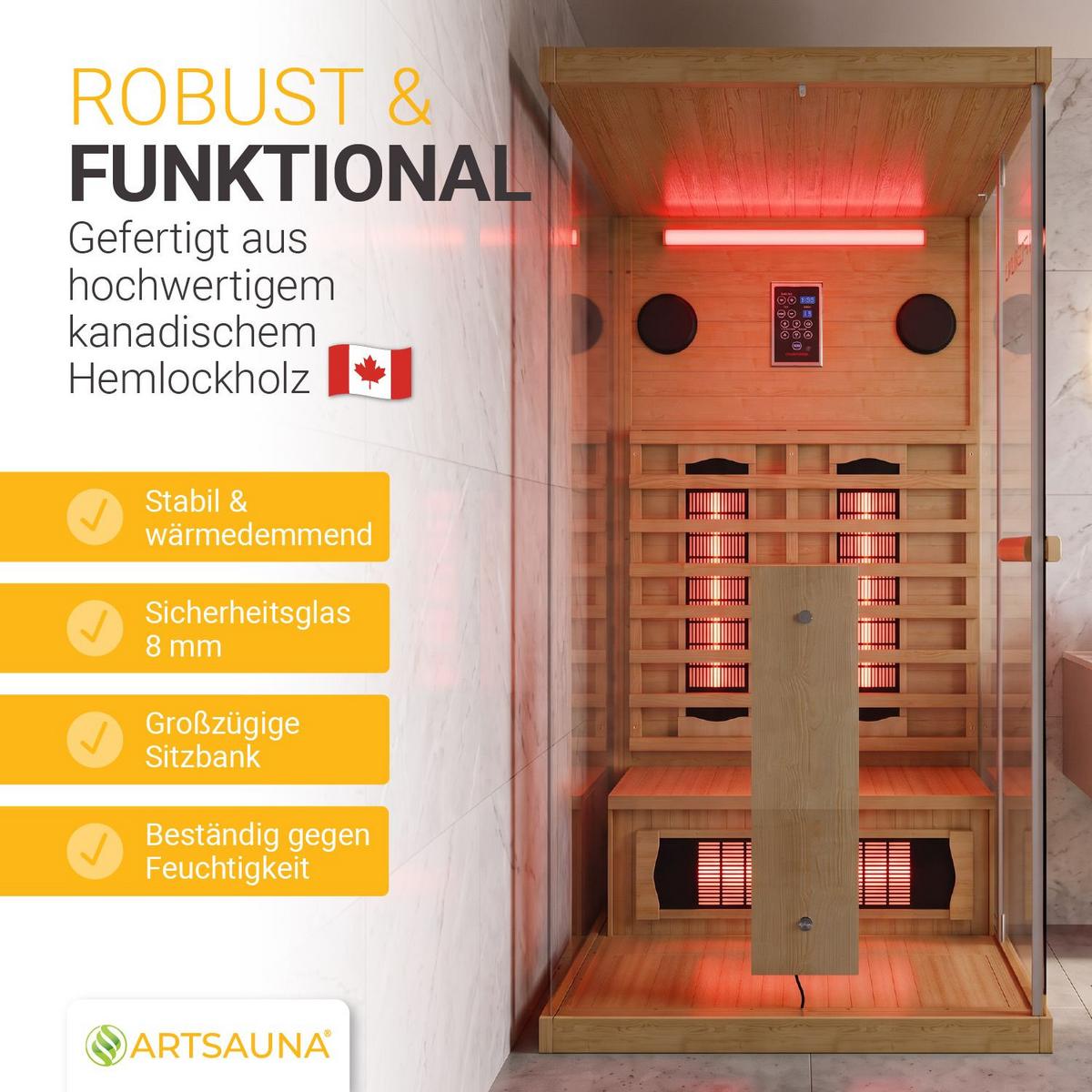 INFRAROTKABINE Göteborg mit Vollspektrumstrahlern - Naturfarben, Holz (90/190/90cm) - Artsauna
