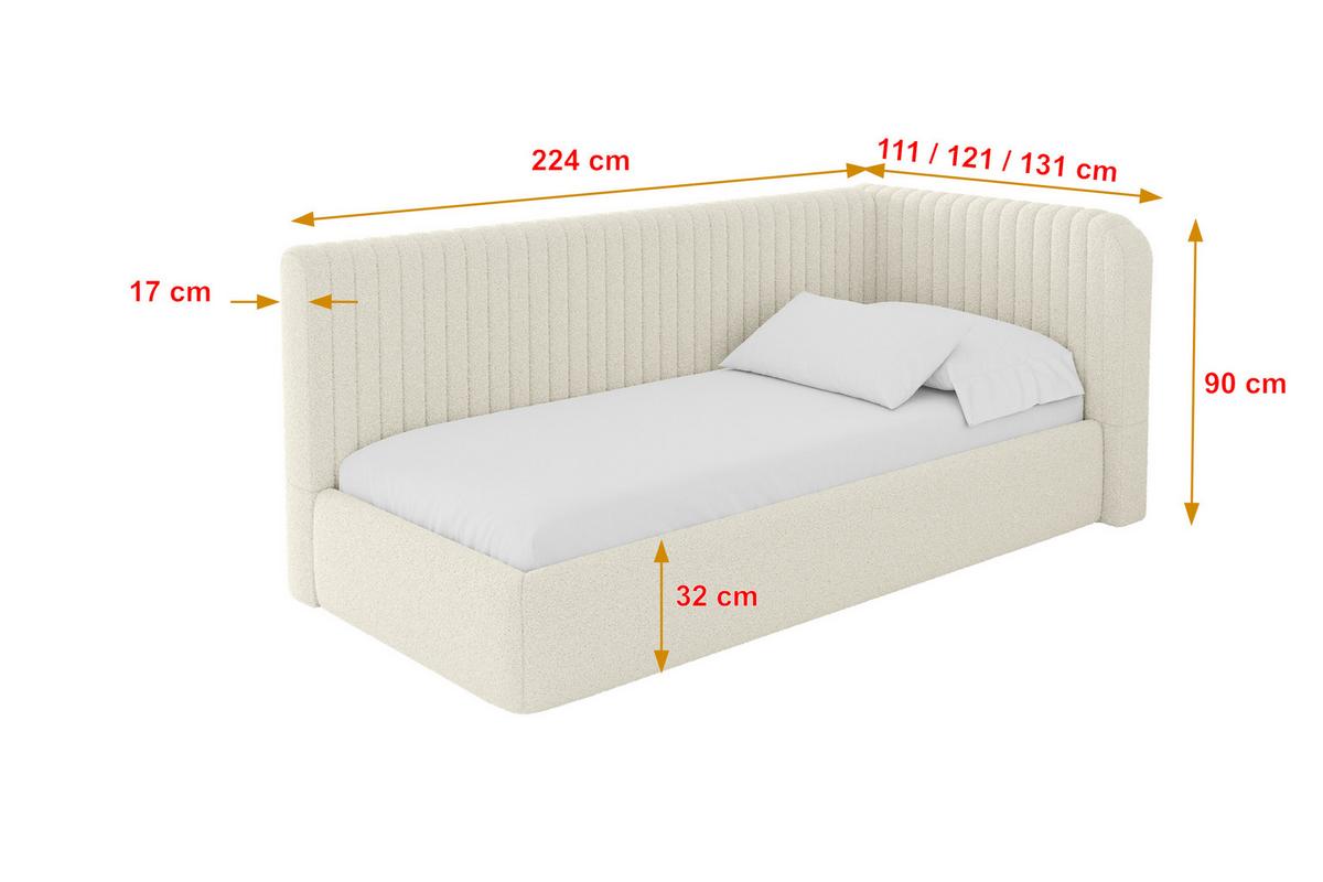 EINZELLBETT Jugendbett mit Bettkasten und Matratze H3/H4, Links - AURY 90x200 Beige - Champagner, Holzwerkstoff/Textil (90/200cm) - ALTDECOR