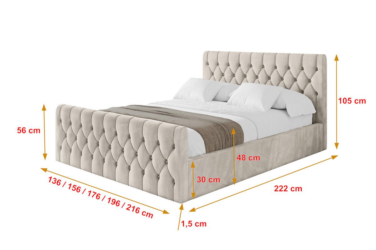 POLSTERBETT mit Bettkasten, Fußteil und Lattenrost, Boxbett mit Matratze H3/H4 - RENO-Z 180x200 Beige - Beige, Holzwerkstoff/Textil (180/200cm) - ALTDECOR