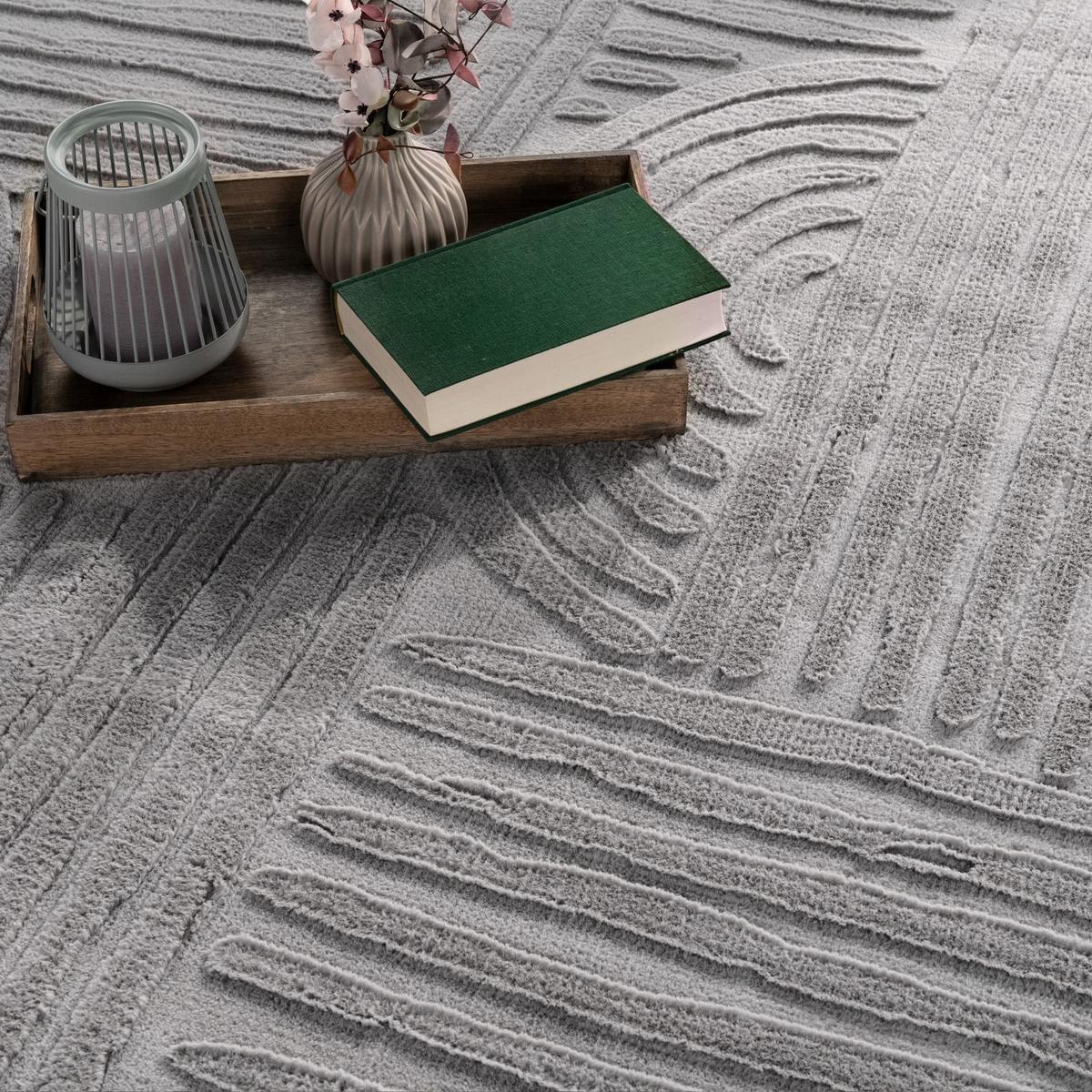 KURZFLORTEPPICH, mit Struktur, aus Polyester, Florhöhe 10 mm, Grau, 80 x 150 cm - Grau, Textil (150/80cm) - KADIMA DESIGN