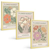 BILDER SET 3er Set - 40x60 cm Goldrahmen - Blumenposter Kopenhagen London Paris - Goldfarben, Kunststoff (40/60cm) - TULUP