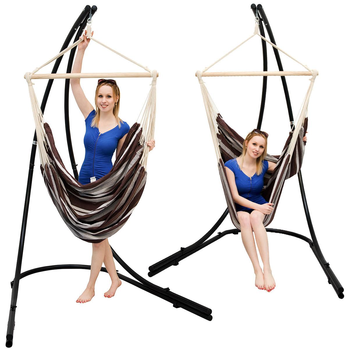 XL HÄNGESTUHL mit Gestell 210/140 cm , Rotbraun/Schwarz - Braun, Metall (140/210/160cm) - Amanka