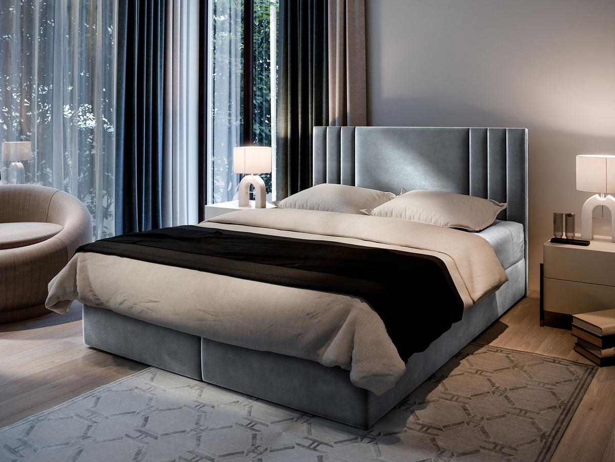 BOXBETT BRES 180x200 cm mit Matratze und Topper - Hellgrau - Hellgrau, Holz (180/200cm) - MASSENO