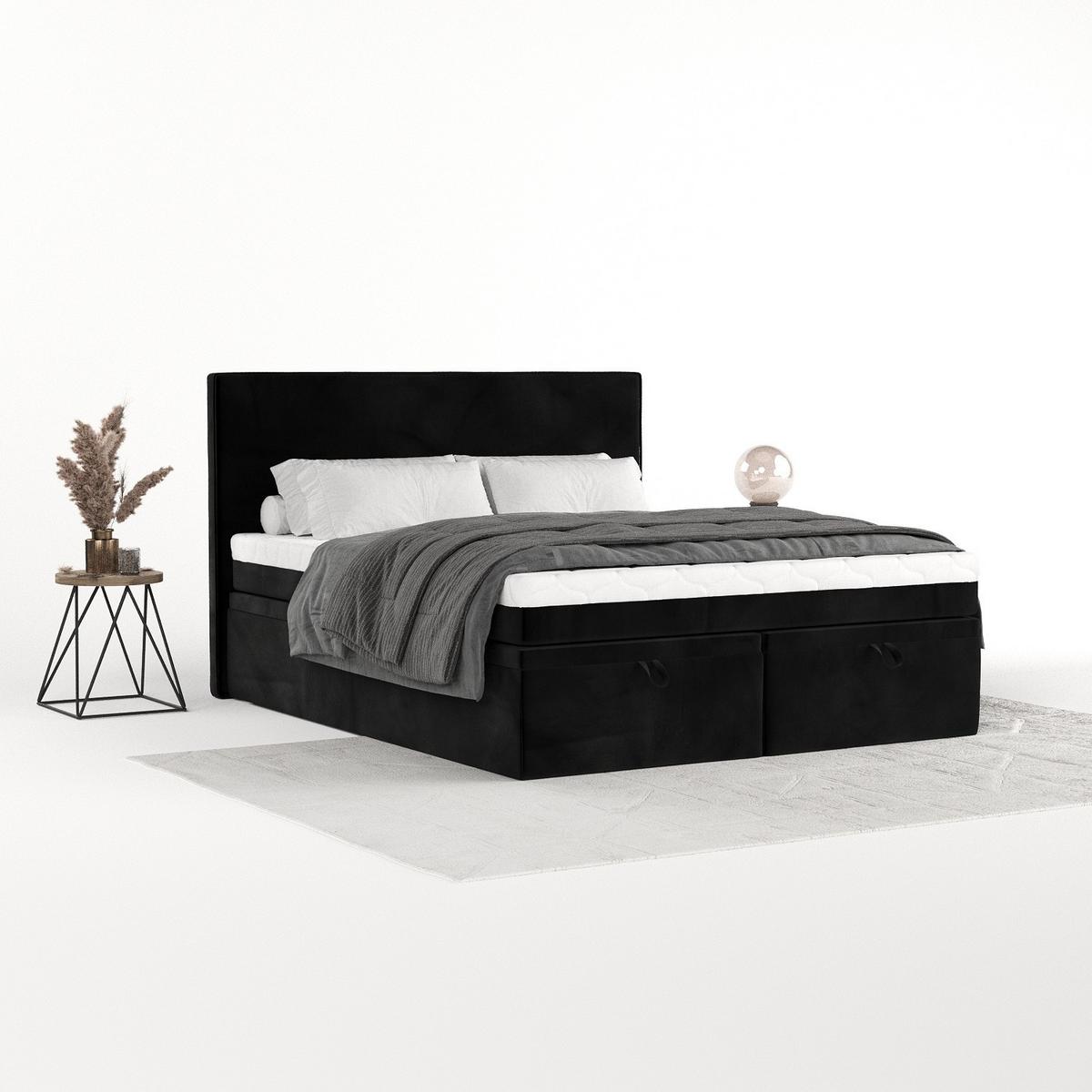 BOXBETT Zalla 200/200 cm Schwarz im Kronos Stoff - Schwarz, Holz/Holzwerkstoff (200/200cm) - AltaBeds