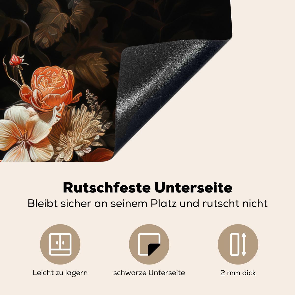 HERDABDECKPLATTE Hirsch - Tier - Blumen - Natur - Botanisch Induktionsschutz 89.6x51.6 cm - Kupferfarben, Kunststoff (89.6/51.6/0.2cm) - MuchoWow