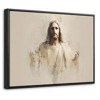 LEINWAND Bilder mit Rahmen - Porträt - Abstrakt - Jesus - Beige - 40x30 - Beige, Textil (40/30cm) - MuchoWow