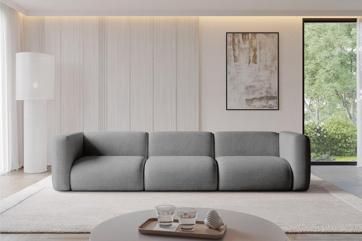 MODULARES Sofa 3-SITZER MIRA-S2 319x89x70 Grau cm Velours - Schieferfarben/Schwarz, Holzwerkstoff/Kunststoff (319/70/89cm) - ALTDECOR