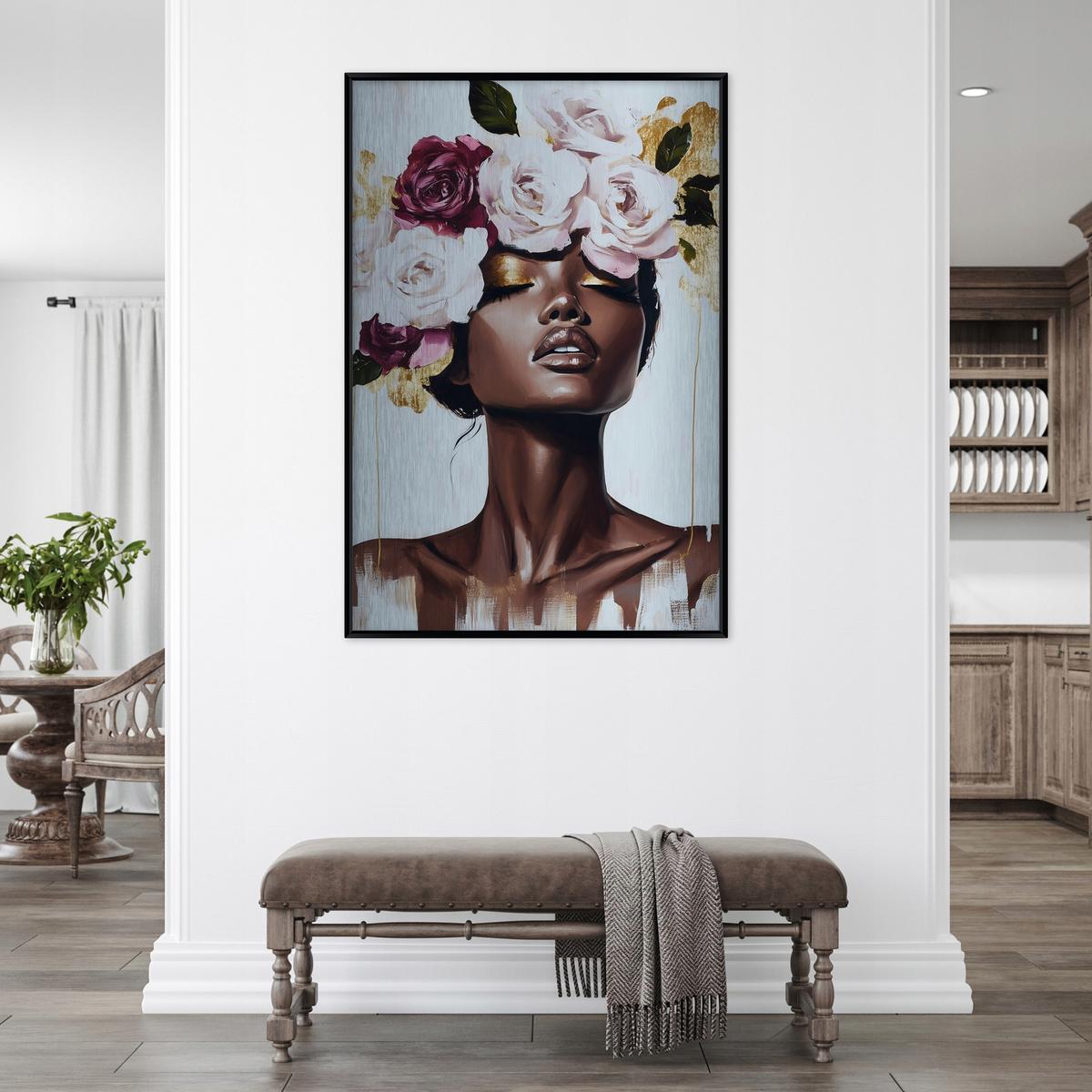 BILDER mit Rahmen Frau Blumen Rosa 100x150 cm - Multicolor, Metall (100/150cm) - Wallarena