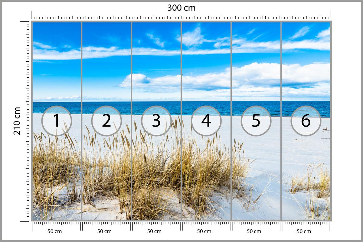 FOTOTAPETE für Badezimmer Sonnenstrand Meer Landschaft Sand 300x210 - Blau/Beige, Papier (300/210cm) - Muralo
