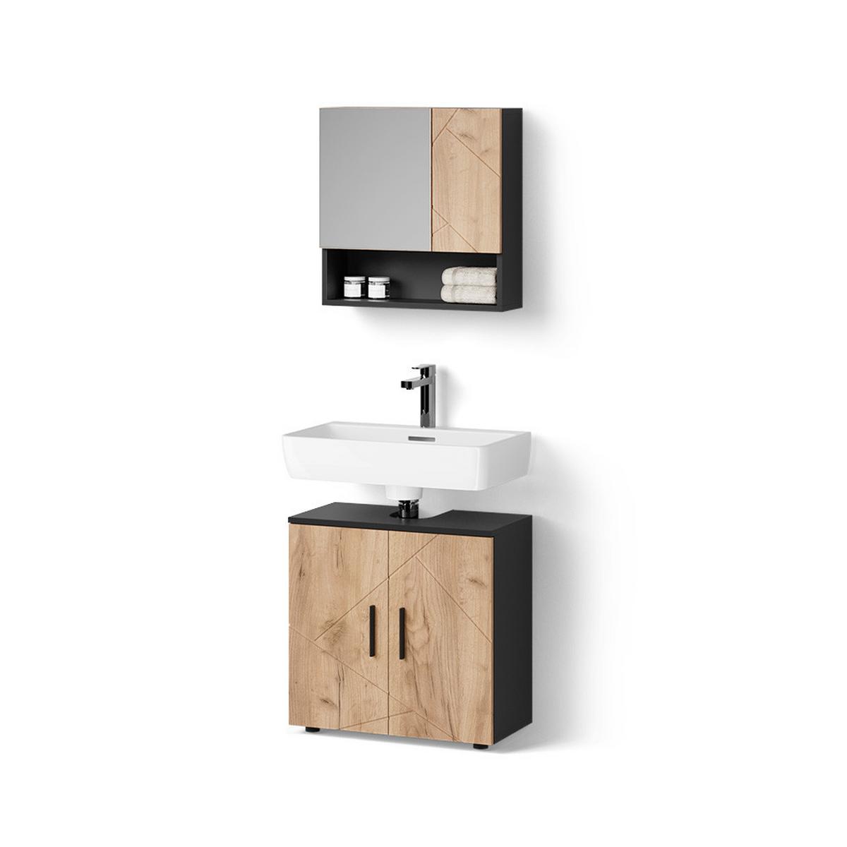 BADMÖBEL-SET Ronco Goldkraft Eiche/Anthrazit 2 Teile, Unterschrank 60 cm - Honigeiche/Anthrazit, Holzwerkstoff (60/59/30cm) - Livinity®